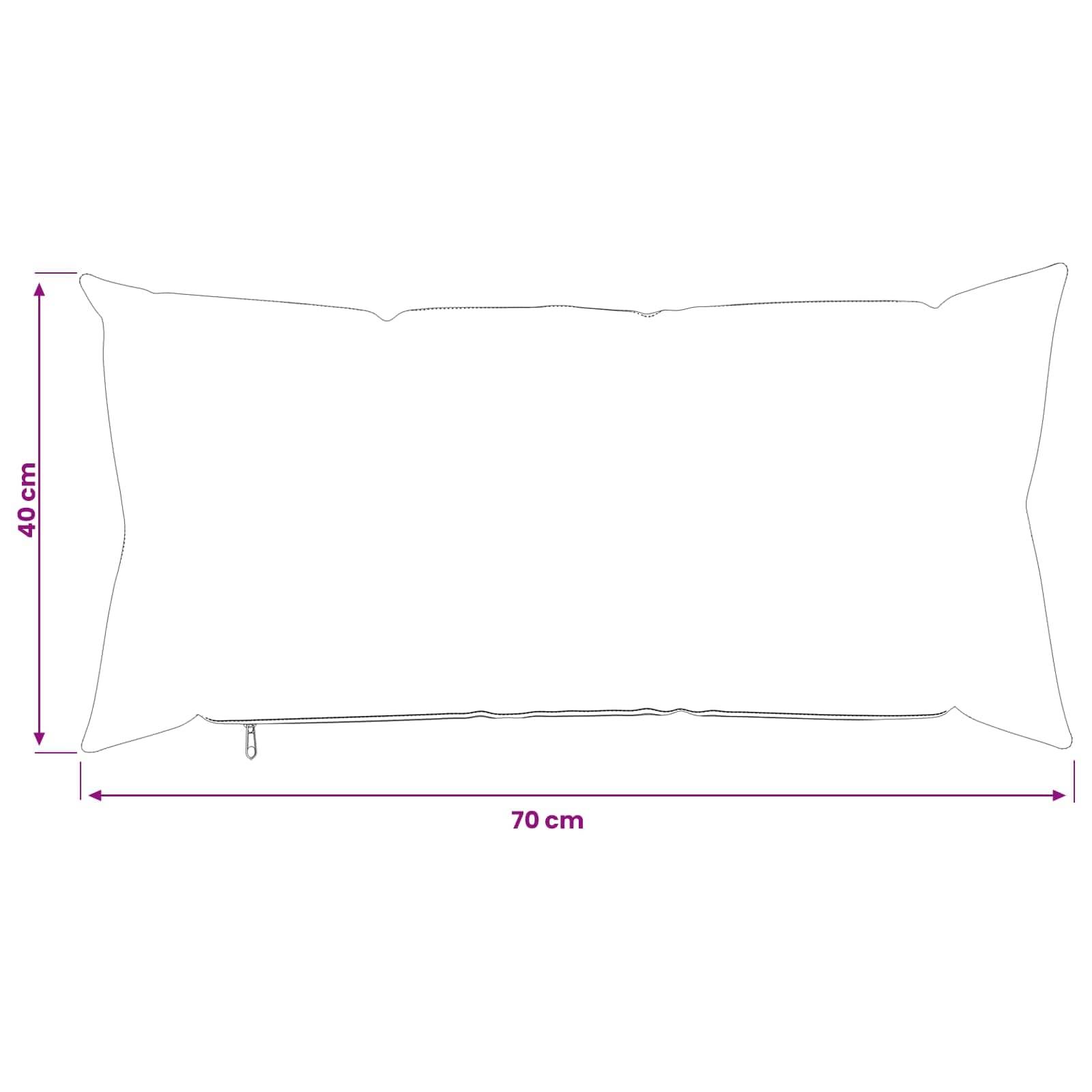 Umriss eines rechteckigen Kissens mit Reißverschluss, beschriftet mit 70 cm Breite und 40 cm Höhe.