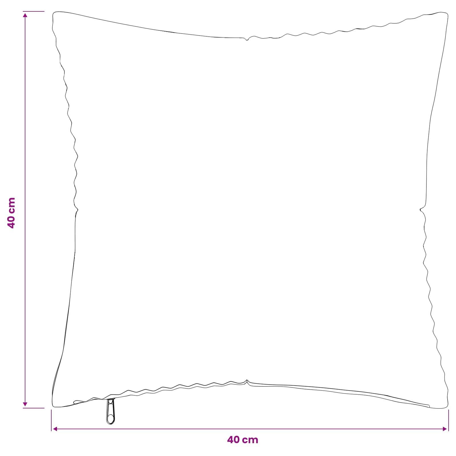Quadratisches weißes Kissen mit Reißverschlussrand, shown with 40 cm Höhe und 40 cm Breite Abmessungen.
