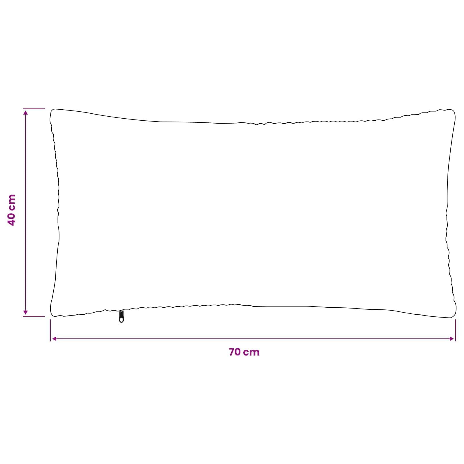 Diagramm eines rechteckigen Kissens oder Polsters mit einer Breite von 70 cm und einer Höhe von 40 cm, das seine Abmessungen zeigt.