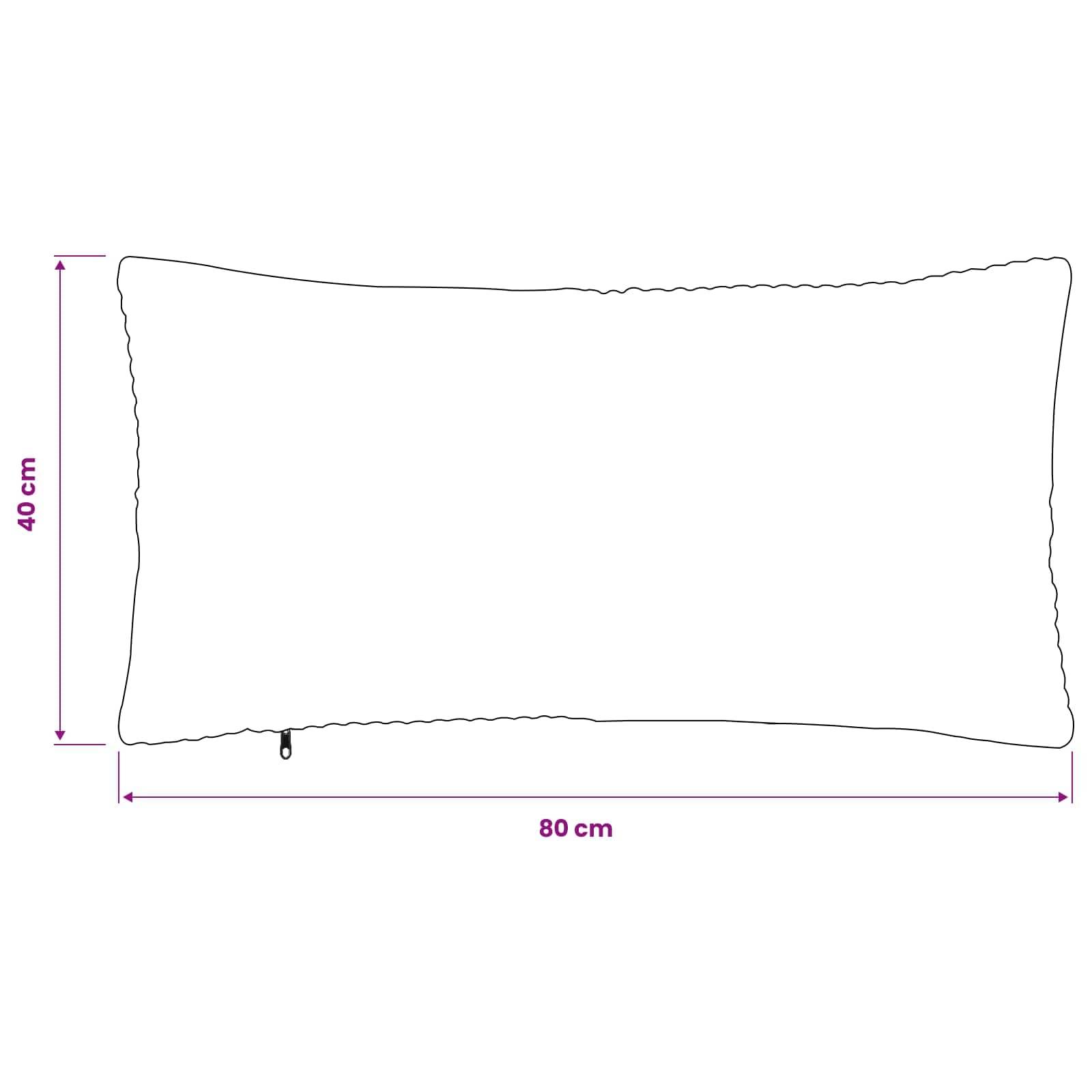 Rechteckiges Kissen oder Polster, Umrissdiagramm, beschriftet 80 cm breit und 40 cm hoch.