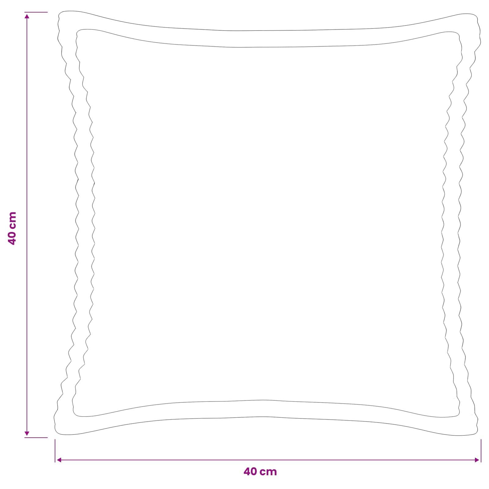 Umriss einer quadratischen Kissenhülle, beschriftet 40 cm mal 40 cm.