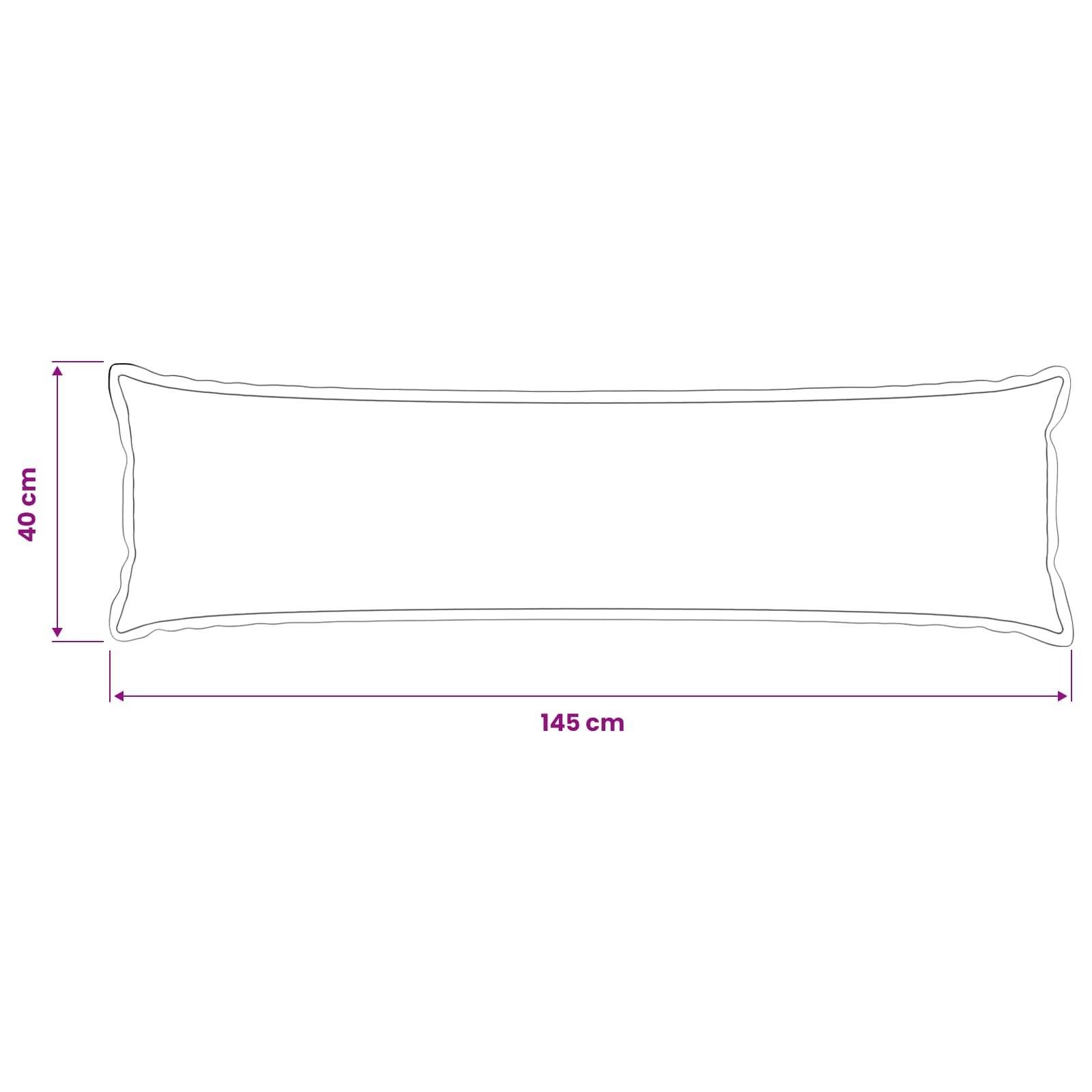Umriss einer rechteckigen Kissenfüllung mit einer Breite von 145 cm und einer Höhe von 40 cm.