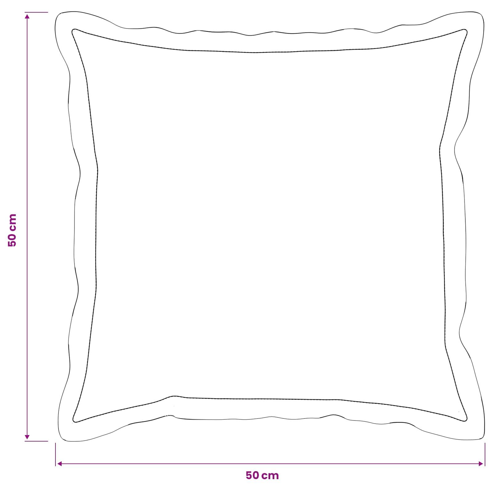 Umriss eines quadratischen Kissens oder Polsters, beschriftet mit 50 cm x 50 cm.