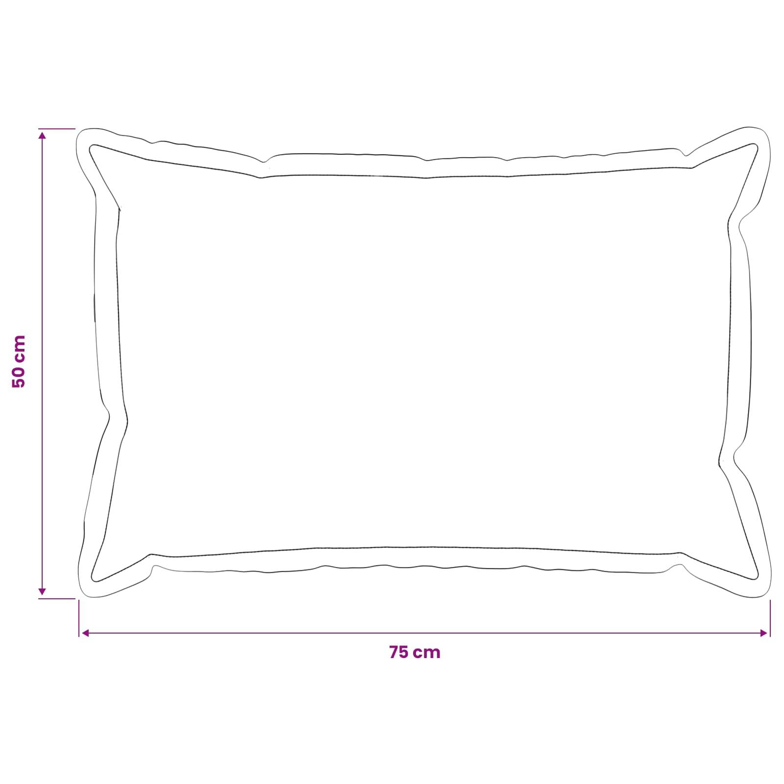 Umriss eines rechteckigen Kissens, beschriftet mit 75 cm Breite und 50 cm Höhe.
