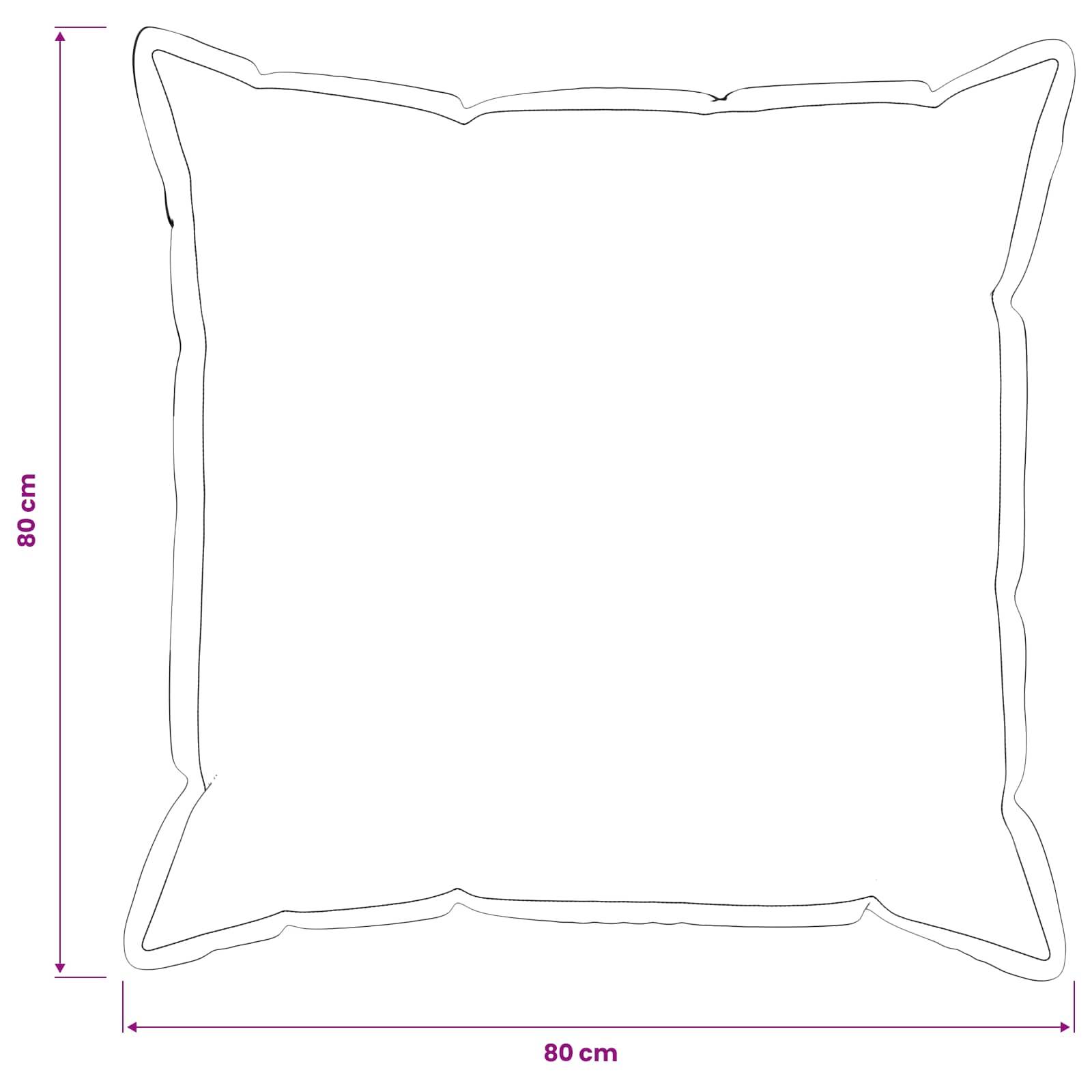 Umriss eines quadratischen Kissens oder Sofakissens, beschriftet 80 cm mal 80 cm.