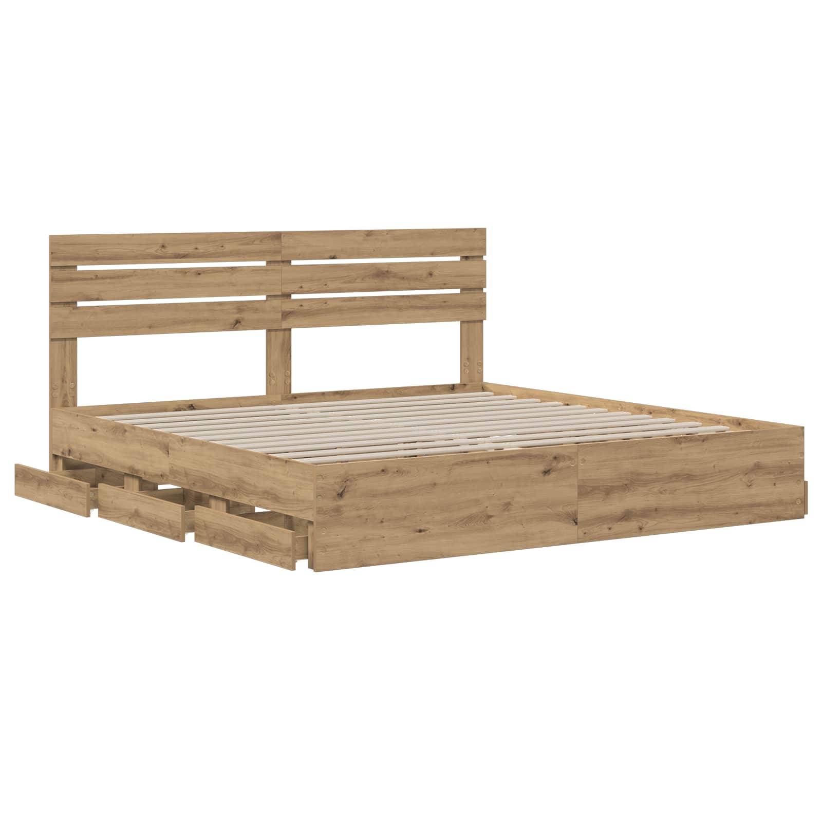Holzbettgestell mit lattenförmigem Kopfteil und Sockel, auf weißem Hintergrund dargestellt.