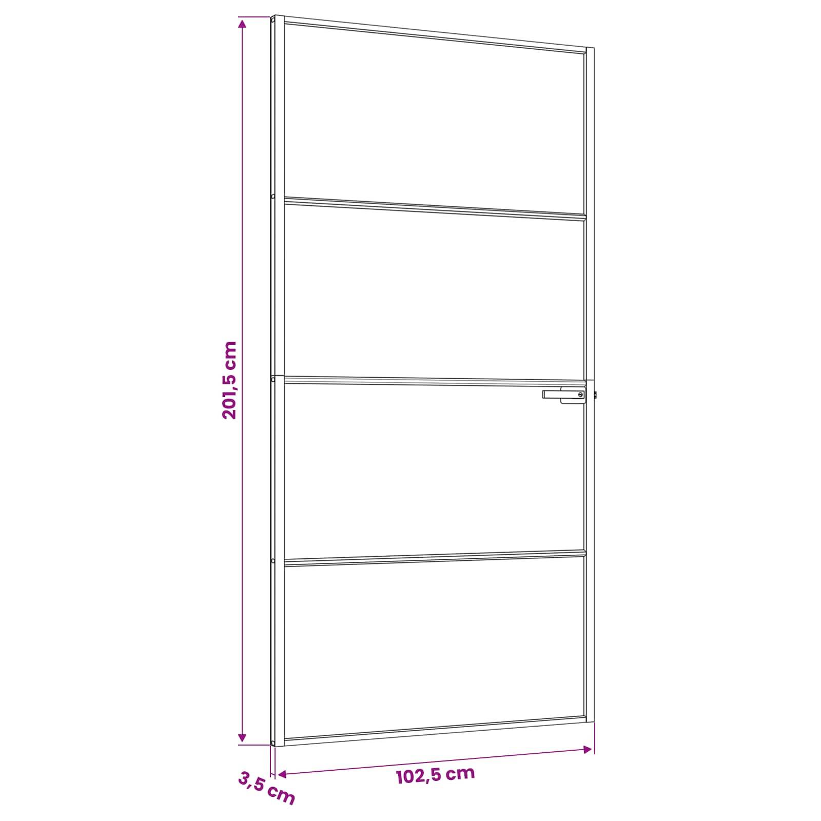 Technische Zeichnung eines hohen Türpanels mit den folgenden Abmessungen: 201,5 cm hoch, 102,5 cm breit und 3,5 cm tief.