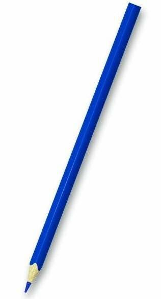 Blauer Bleistift auf weißem Hintergrund, diagonal dargestellt mit angespitzter Spitze.
