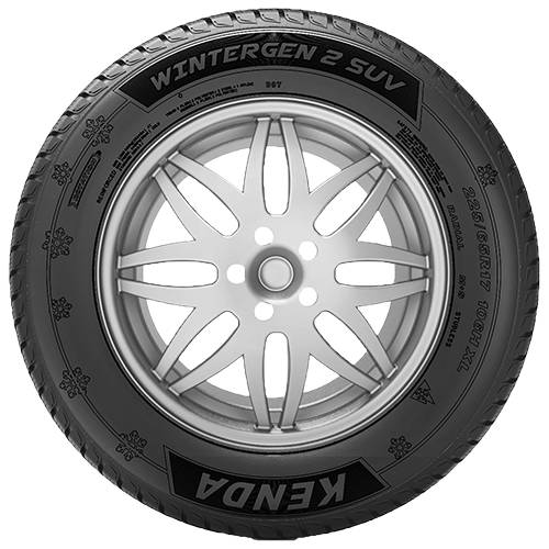 Schwarzer Winter-SUV-Reifen mit silbernem Leichtmetallrad, beschriftet mit „WINTERGEN 2 SUV