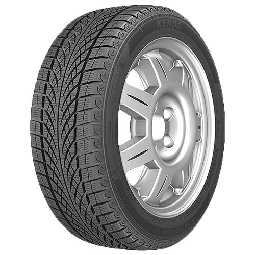 Ein Autorreifen montiert auf einer Silberlegierungsfelge, im Winkel vor schwarzem Hintergrund gezeigt.