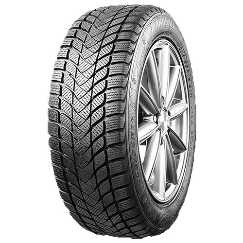 Ein einzelner Autoreifen mit Leichtmetallfelge, vor schwarzem Hintergrund gezeigt, mit Betonung des Winterprofilmusters.