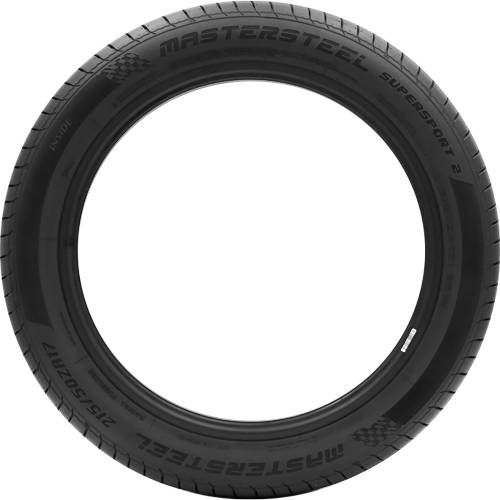Schwarzer Mastersteel Supersport 2 Autoreifen von vorne gegen schwarzen Hintergrund gezeigt.