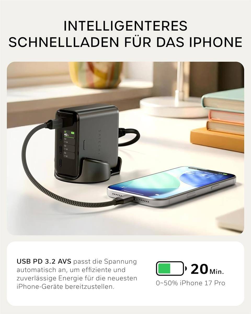SATECHI ChargeView™ 140W GaN Tischladegerät Live-Leistungsanzeige 4 Port USB-C