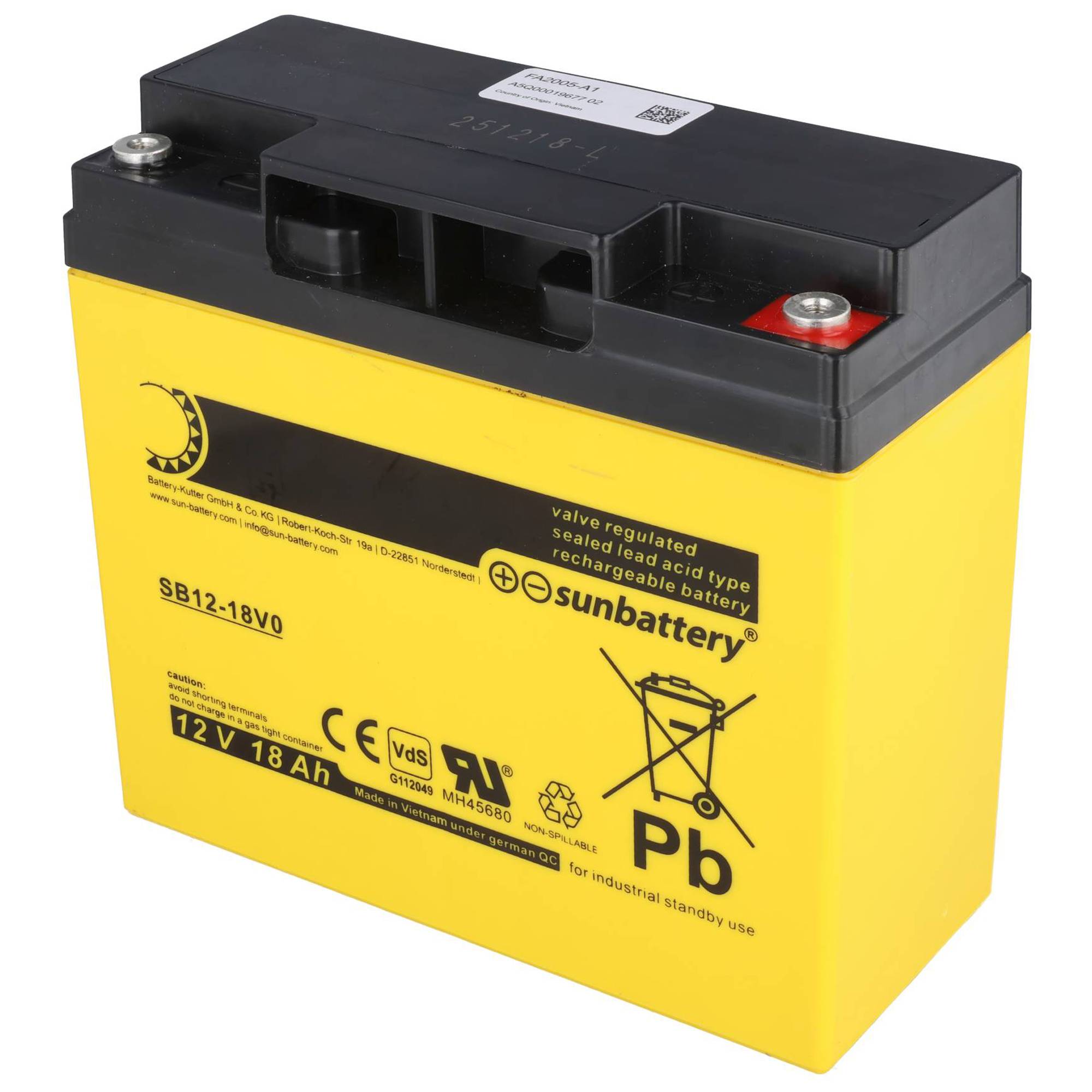 Gelbe 12V 18Ah versiegelte Bleisäure-Wiederaufladebatterie mit schwarzem Deckel und Anschlüssen