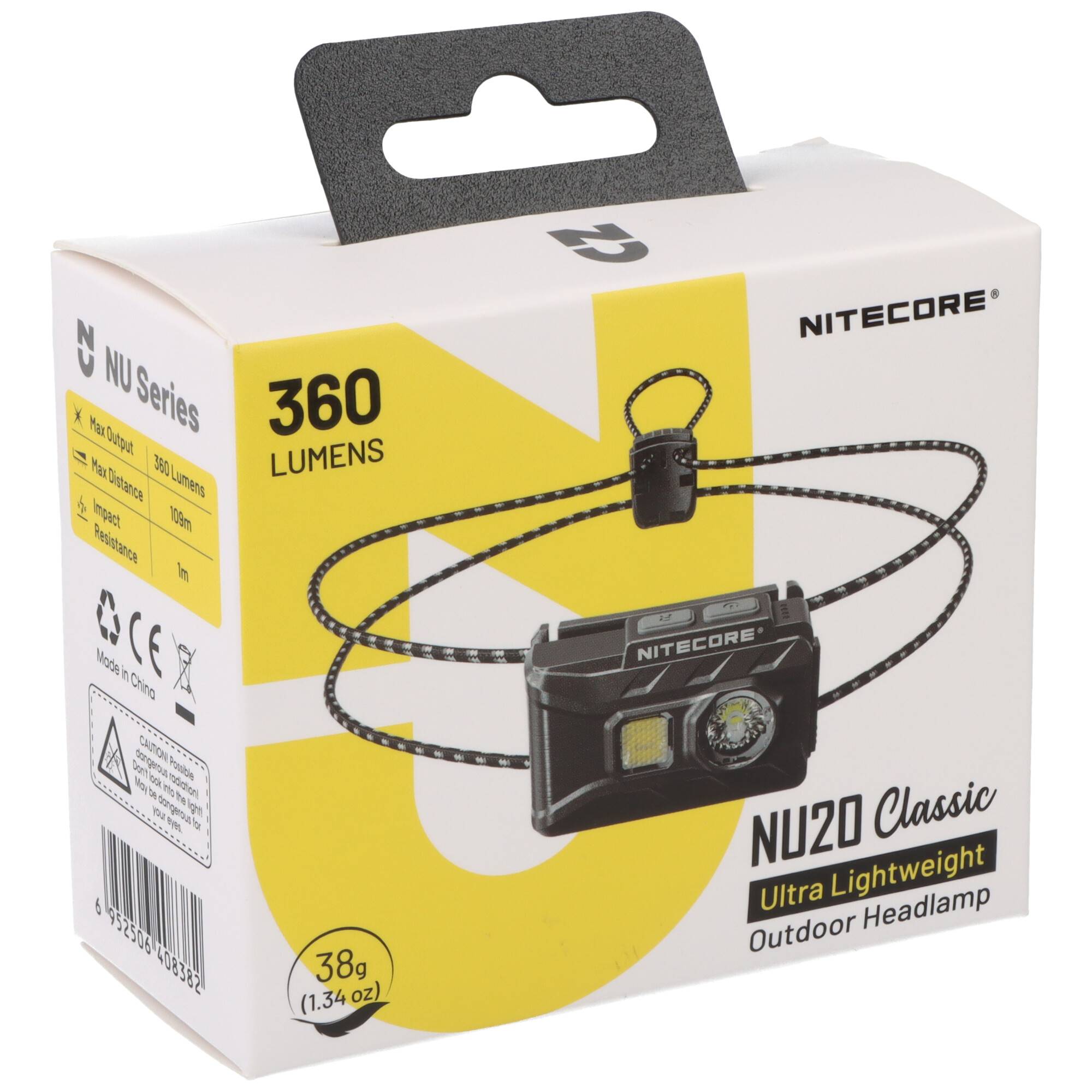 NITECORE NU20 Classic Stirnlampenset, zeigt 360 Lumen, ultraleichte Outdoor-Stirnlampe und 38 g Gewicht.