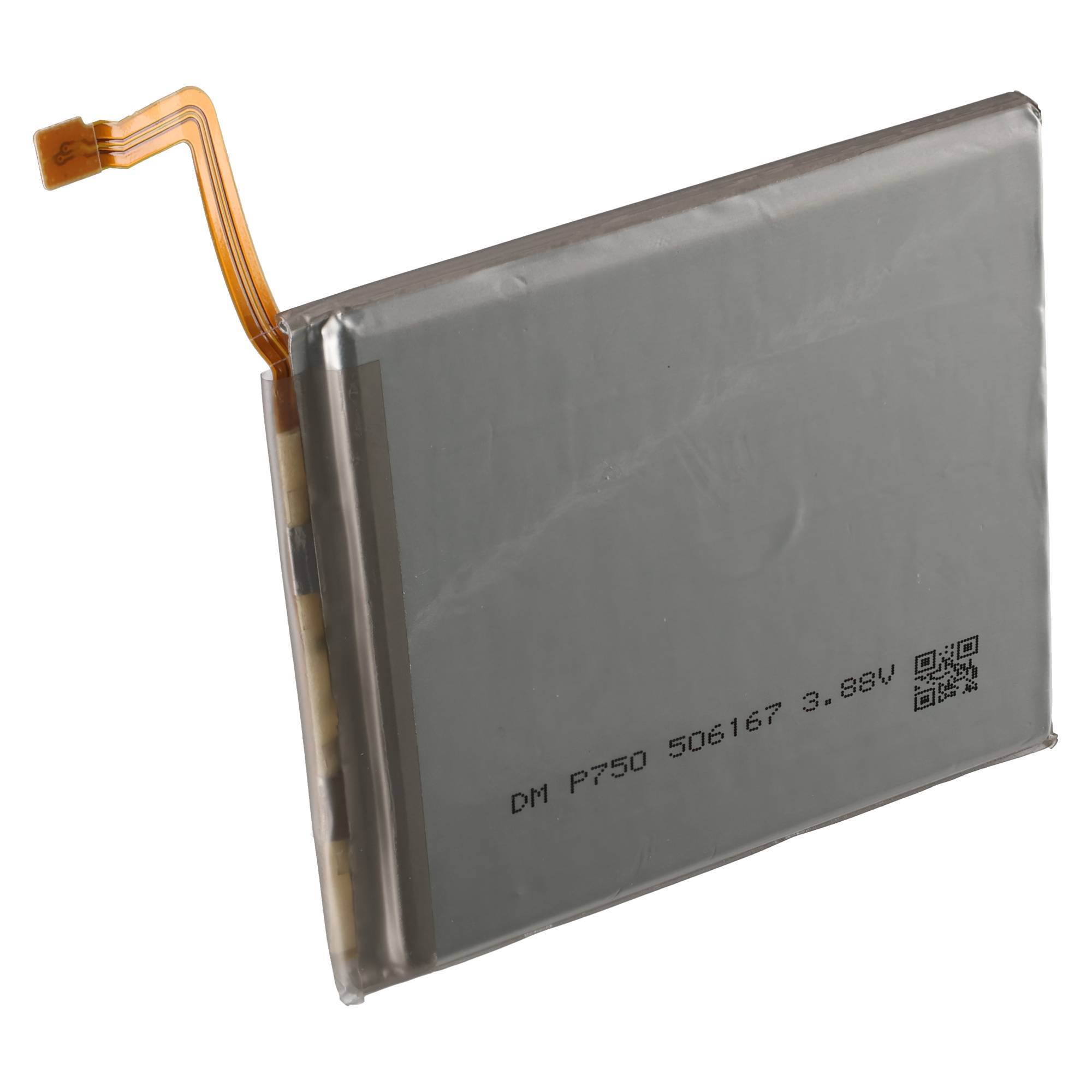 Rechteckiges Lithium-Ionen-Akkupack mit angeschlossenem orangefarbenem Flexkabelstecker.