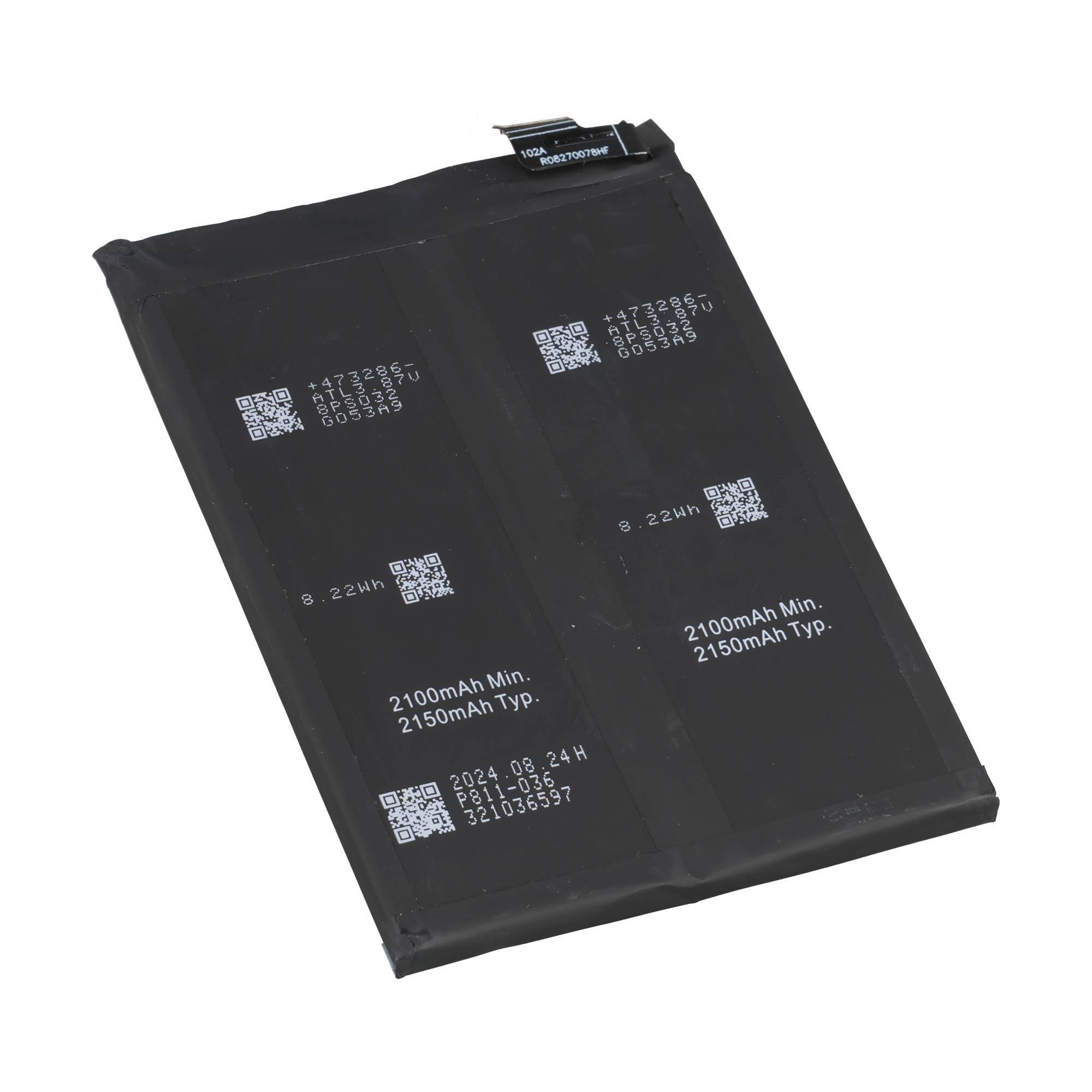 Schwarze Smartphone-Batterie mit der Aufschrift „2100mAh Min. 2150mAh Typ.