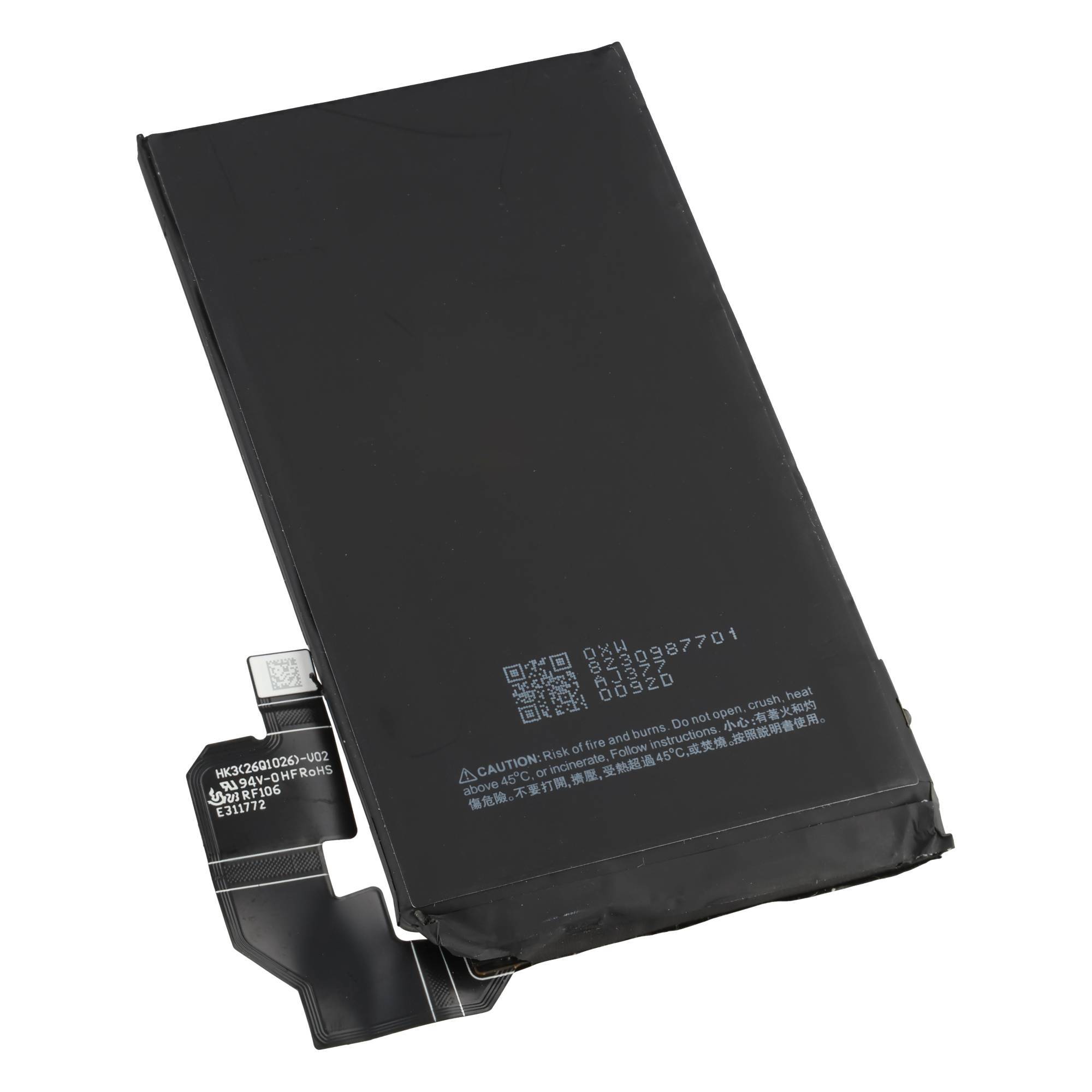 Schwarzes Smartphone-Akku-Ersatzset mit angebrachtem Steckverbinder-Band.