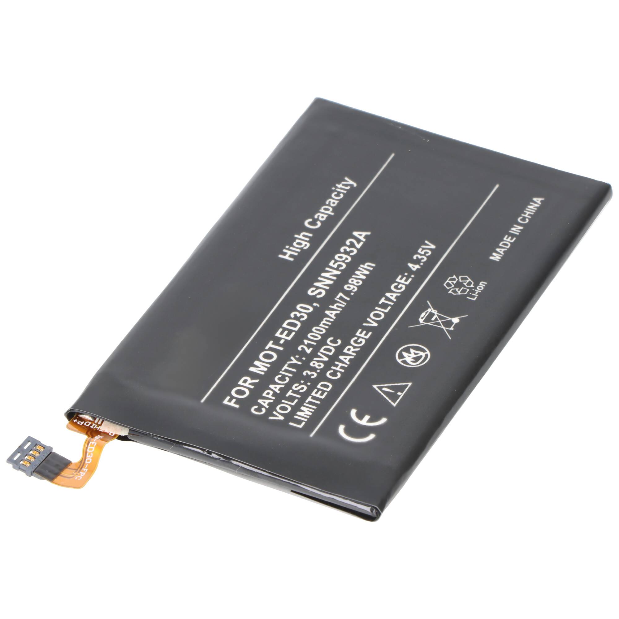 Schwarze hochkapazitiver wiederaufladbarer Lithium-Ionen-Akku mit Steckerfahne, gekennzeichnet für MO-FE03/SMN932A, 4000mAh 15,98Wh, 3,80V, maximale Ladung 4,35V.