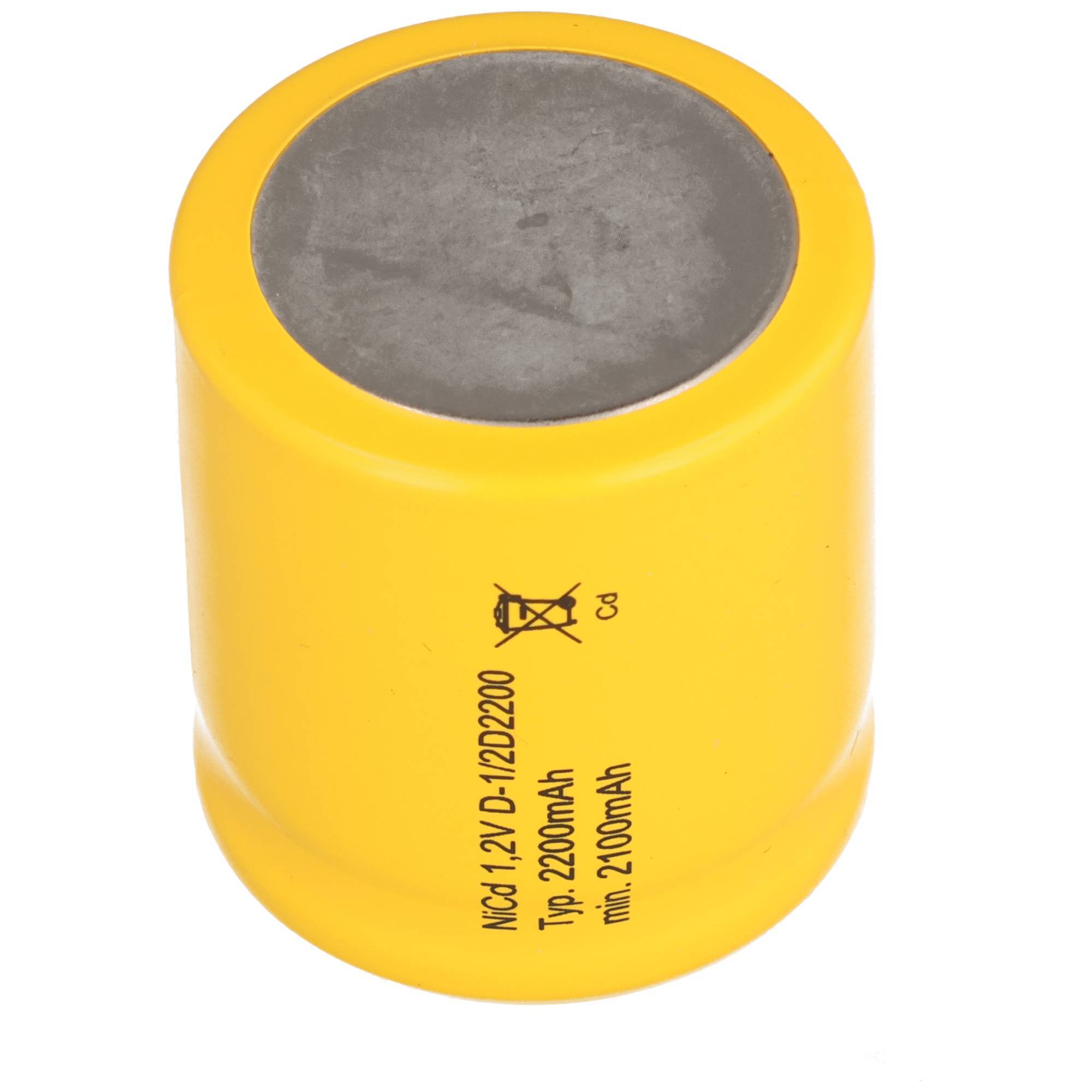 Gelbe zylindrische Ni-Cd-Batteriezelle mit der Aufschrift 