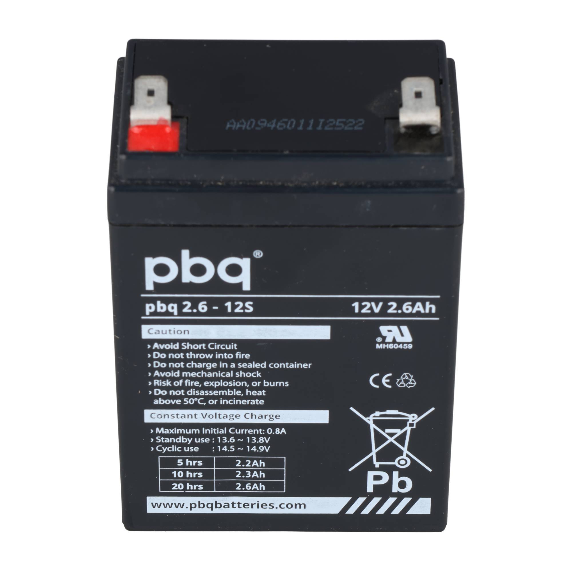 Schwarze versiegelte Blei-Säure-Batterie mit der Bezeichnung „pbq 2.6-12S