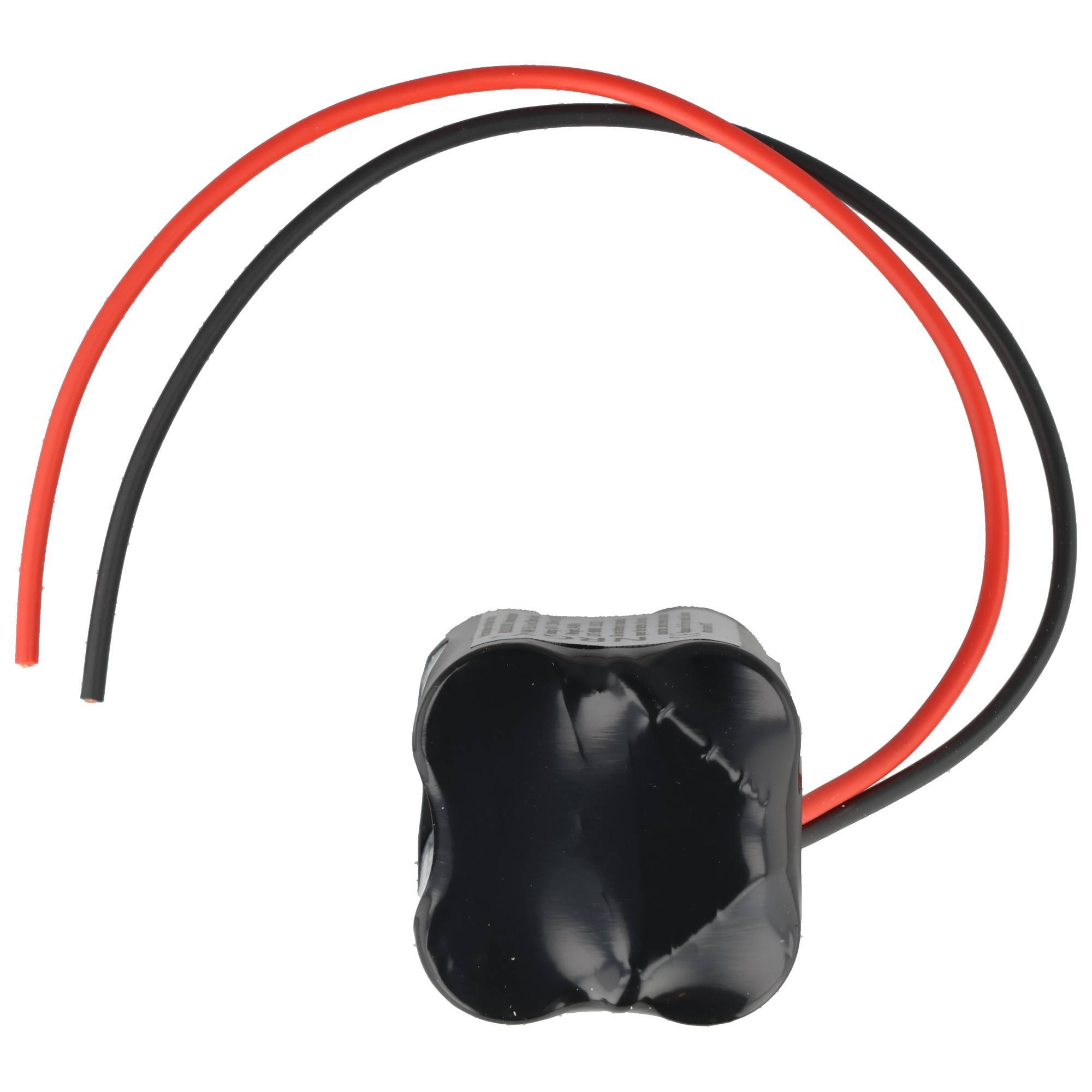 Schwarzer Zweizellen-Batteriehalter mit roten und schwarzen Drähten, die von oben herausführen.