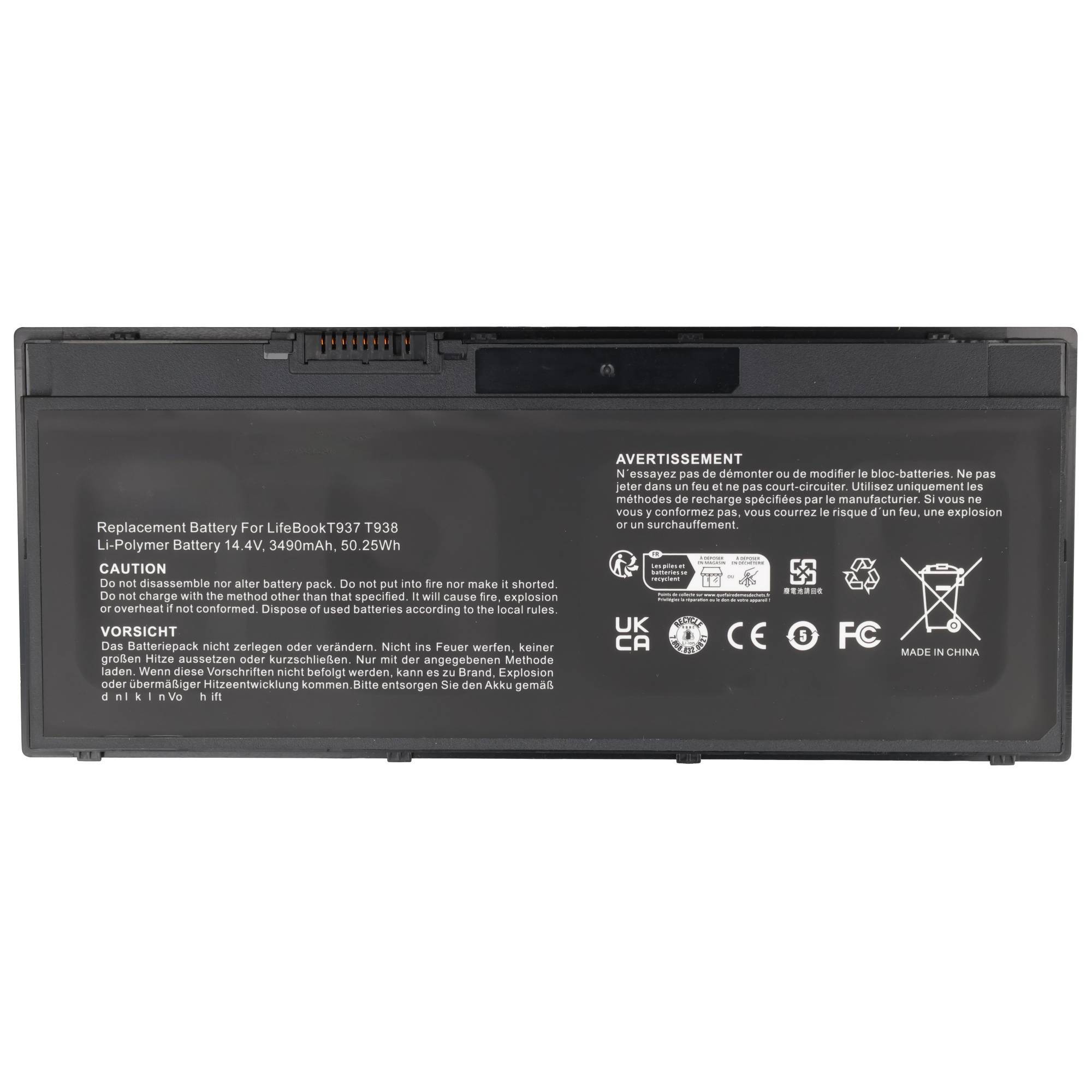 Schwarzer Laptop-Ersatz-Akkupack mit der Aufschrift „Replacement Battery For LifeBook T937 T938
