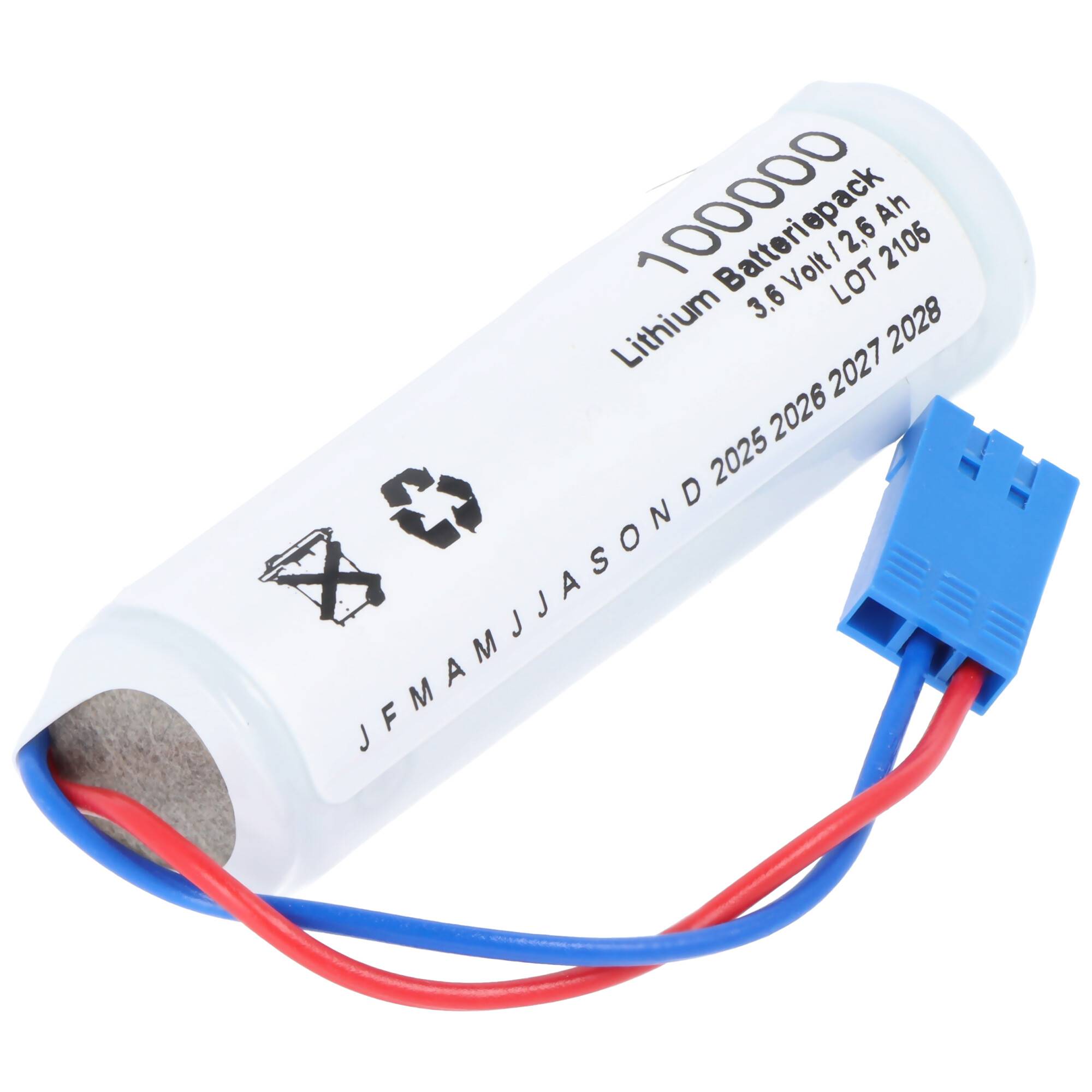 Weißes zylindrisches Lithium-Batteriepack mit der Bezeichnung „10000