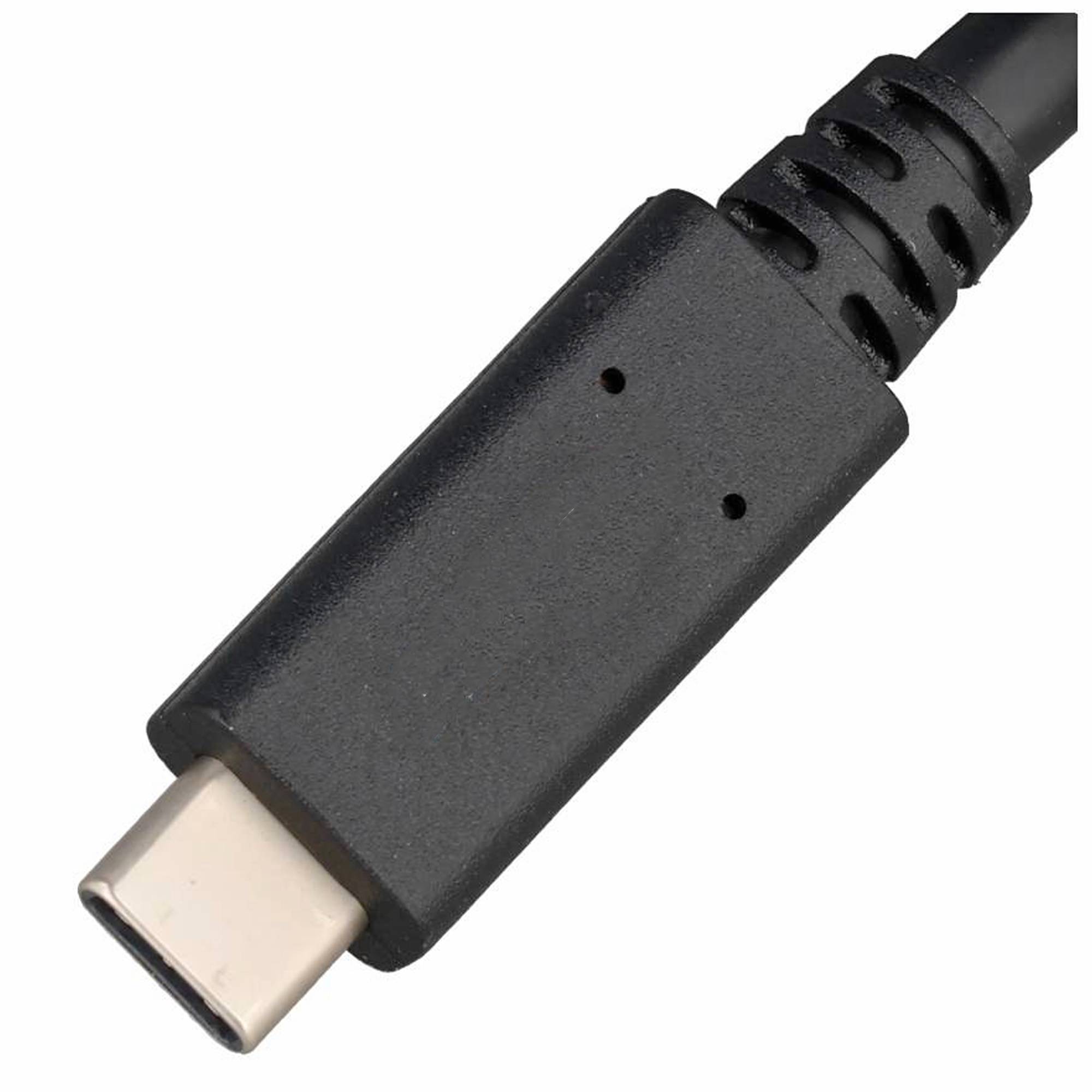 Nahaufnahme eines USB-C-Kabelsteckers mit schwarzem geformtem Stecker auf weißem Hintergrund.