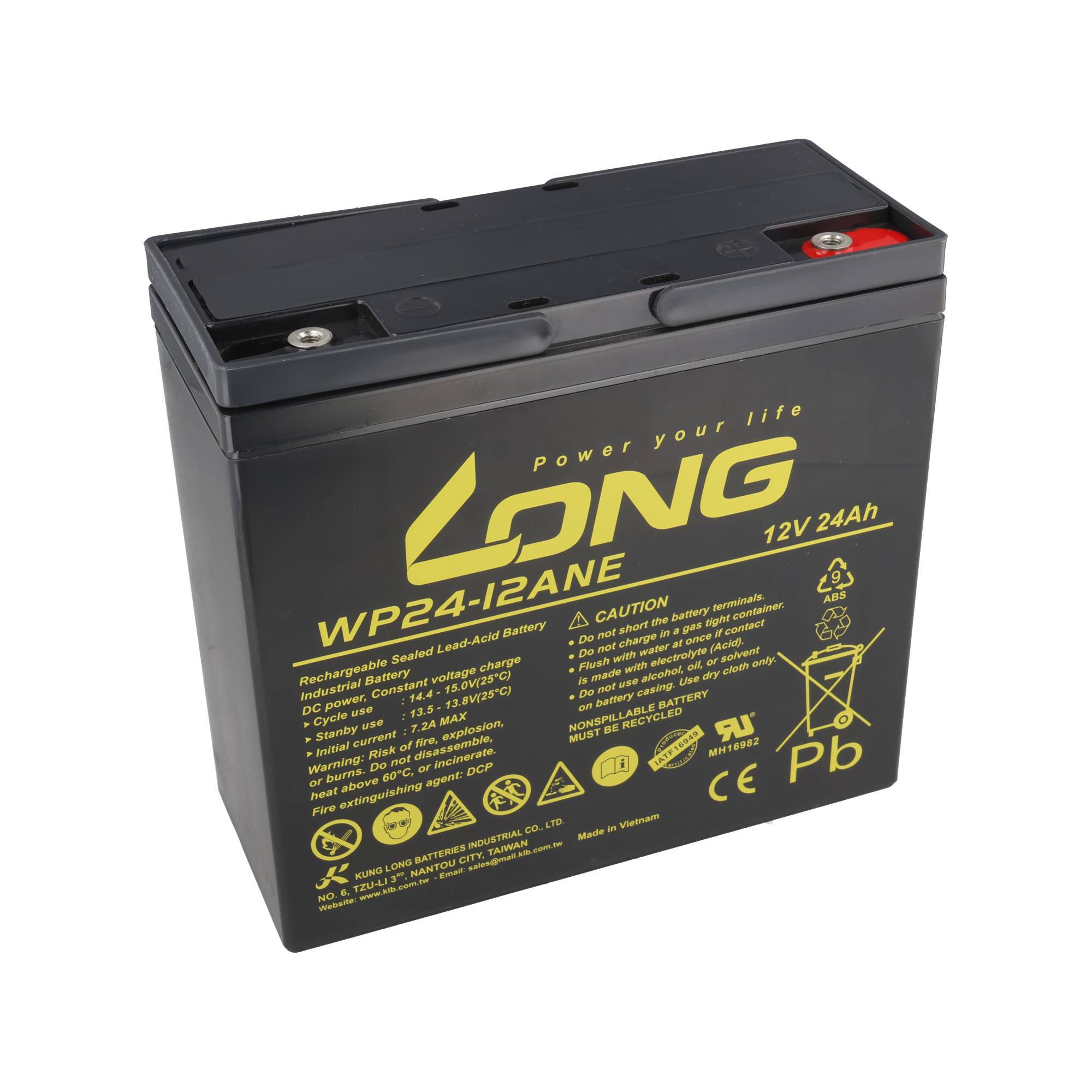 Kung Long WP24-12ANE AGM Bleibatterie 12 Volt 24Ah, M5 Innengewinde, 181x77,5x169mm