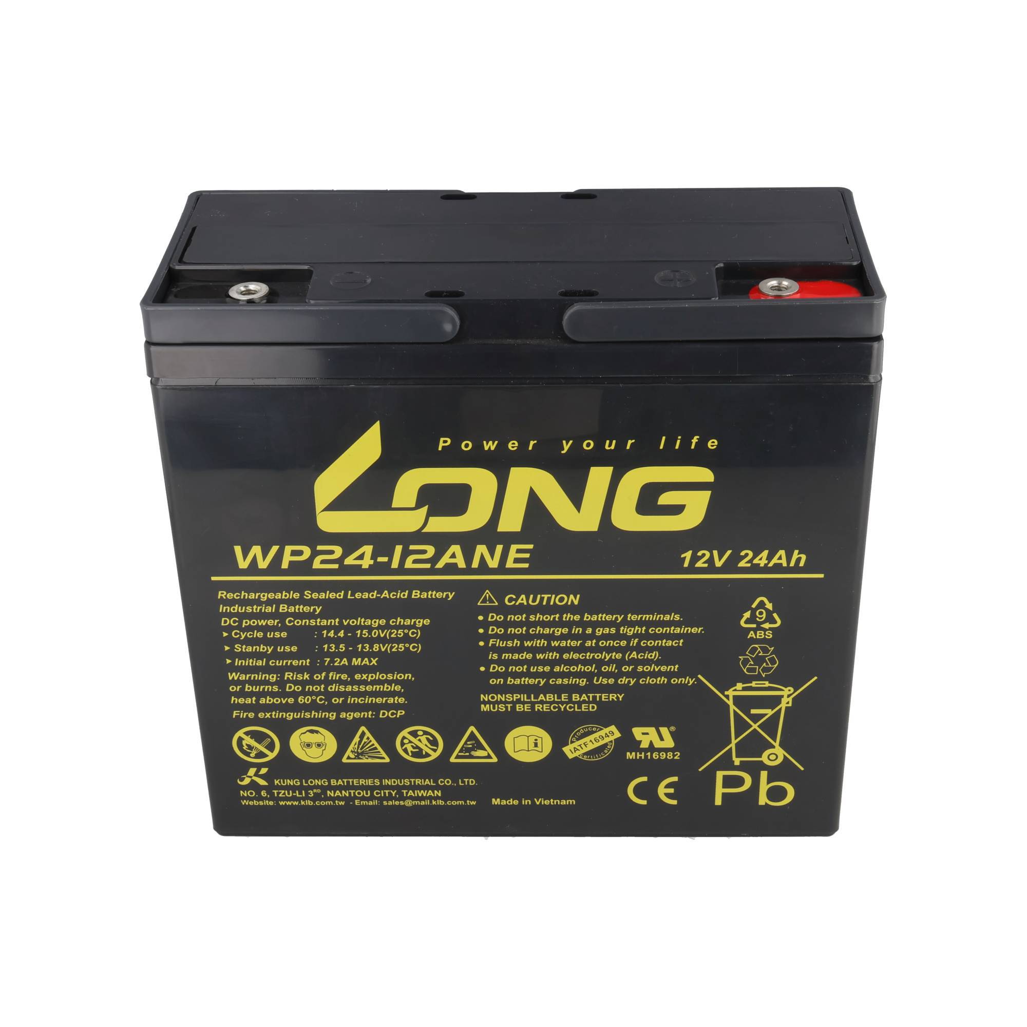 Kung Long WP24-12ANE AGM Bleibatterie 12 Volt 24Ah, M5 Innengewinde, 181x77,5x169mm