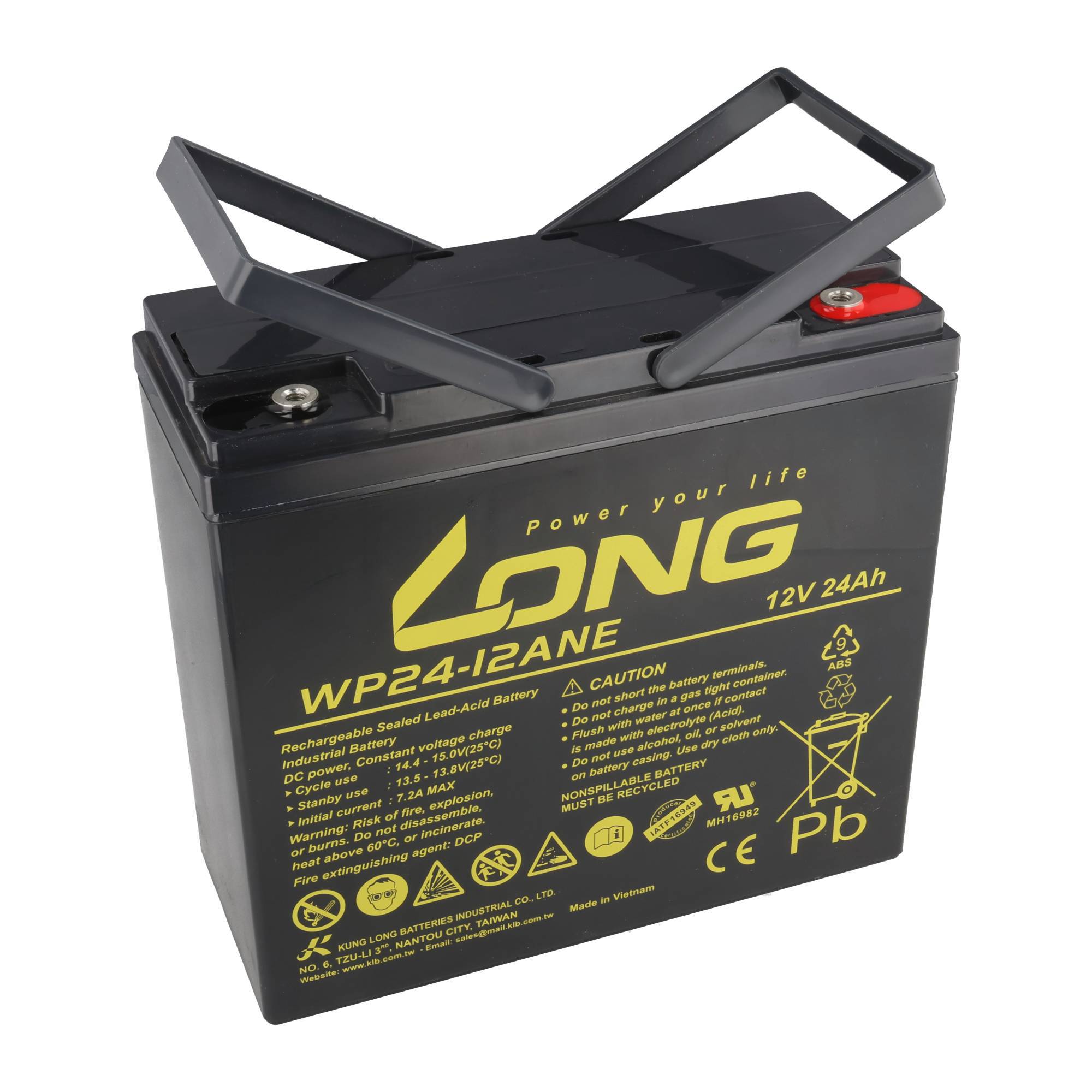Kung Long WP24-12ANE AGM Bleibatterie 12 Volt 24Ah, M5 Innengewinde, 181x77,5x169mm