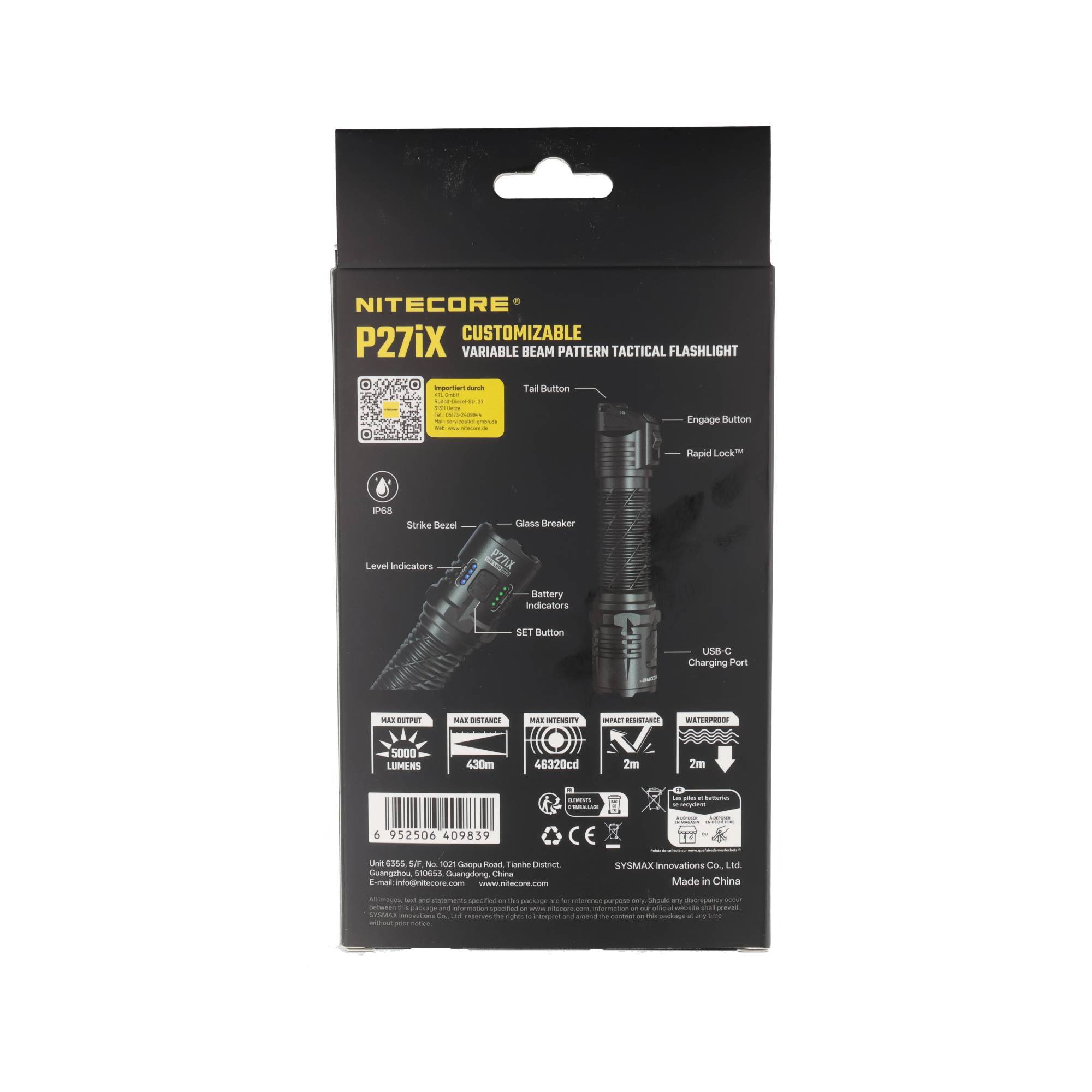 Nitecore P27iX taktische LED-Taschenlampe, max. 5000 Lumen, 4 personalisierbare Einstellungen, wiederaufladbar per USB-C