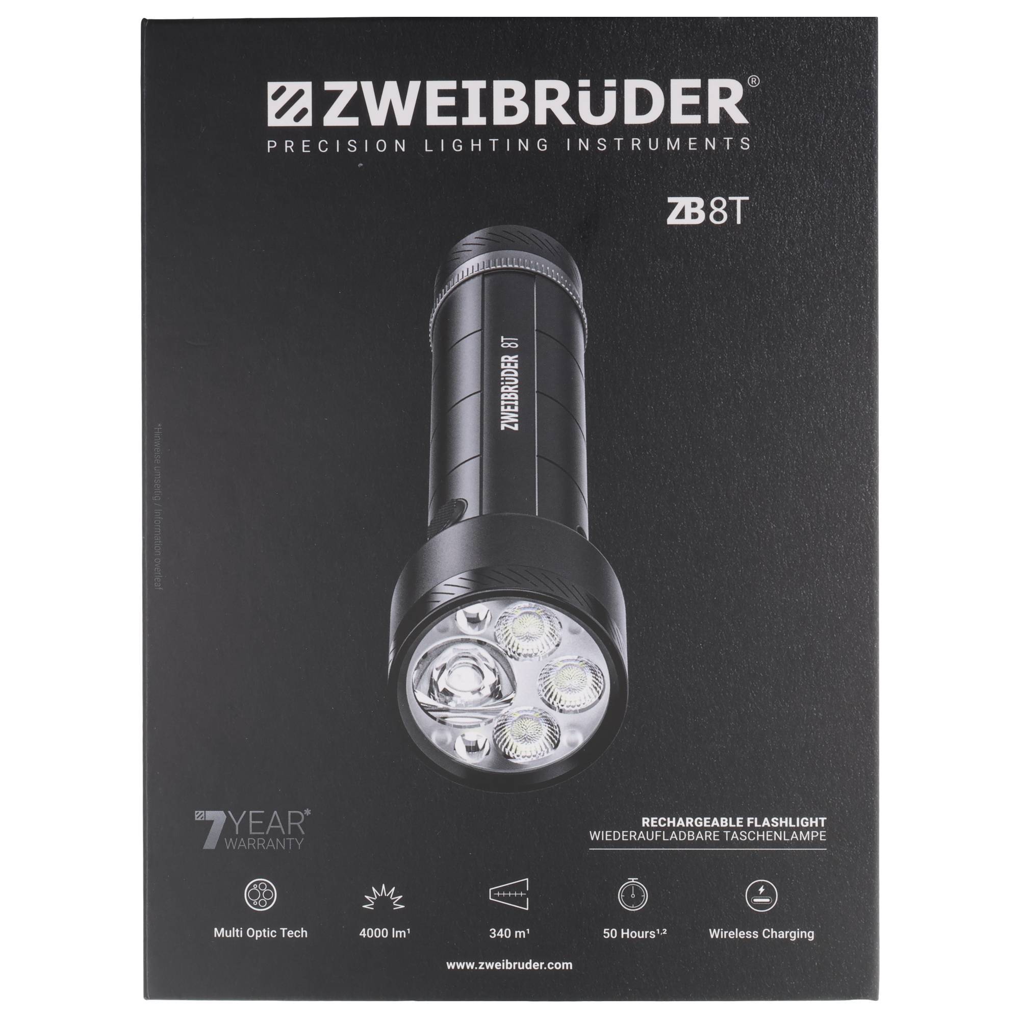 Zweibrüder ZB8T mit 4.000 Lumen 340 m Reichweite, Autofokus, Ladestation