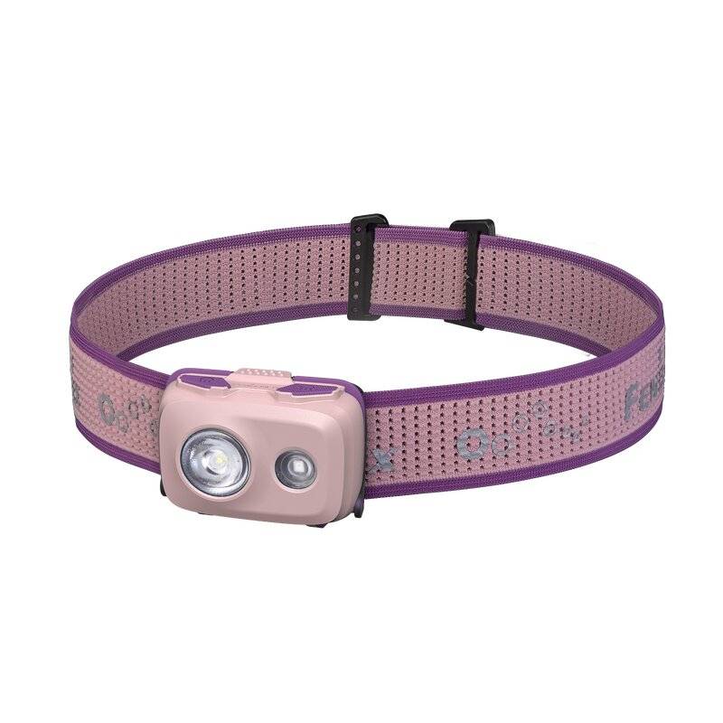 Violette verstellbare Stirnlampe mit rosa Frontleuchte und zwei Lampen