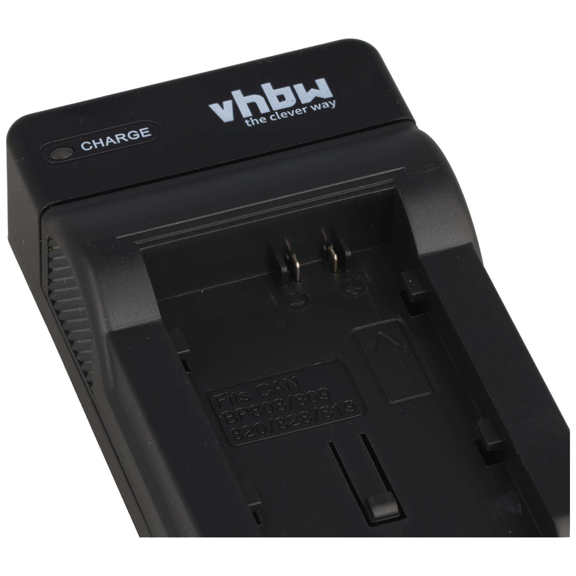Schwarzes VHBW-Batterieladegerät mit 'CHARGE'-Anzeige und leerem Steckplatz für wiederaufladbare Batterie, dargestellt auf weißem Hintergrund.