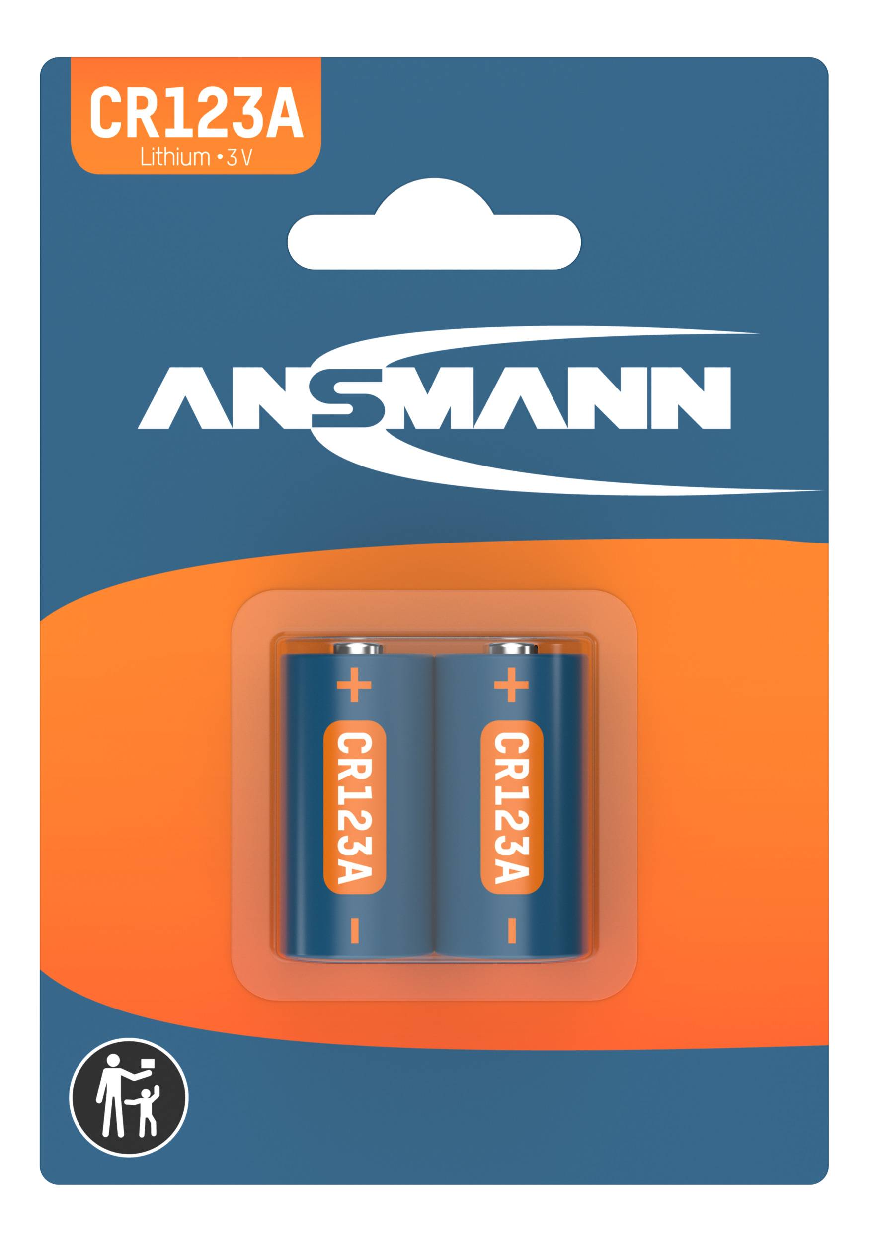 Ansmann CR123A Lithium 3V Batterienset mit zwei Batterien in einer Einzelhandels-Blisterpackung.