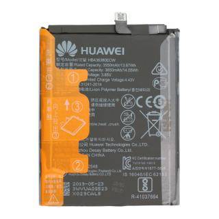 Huawei Smartphone-Akku mit oranger Schutzlasche und aufgedruckten Sicherheits-/Ladespezifikationen.