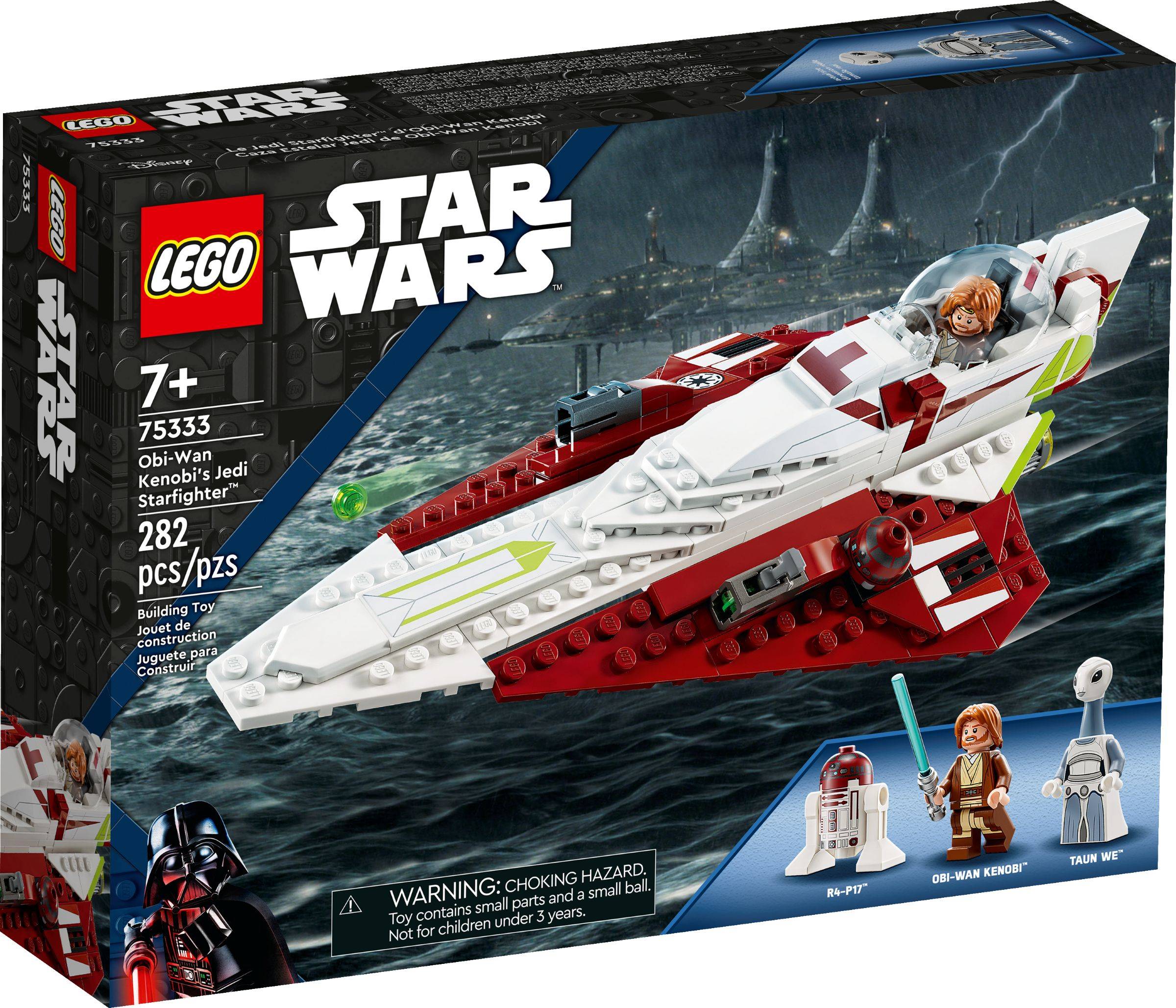 LEGO Star Wars Schachtel für Obi-Wan Kenobis Jedi-Sternenflügler-Set 75333, ab 7 Jahren, 282 Teile, mit Sternenflügler-Artwork und enthaltenen Minifiguren.