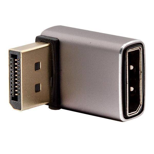 DisplayPort-zu-HDMI-Adapter auf weißem Hintergrund, mit männlichem DisplayPort-Stecker und weiblichem HDMI-Anschluss.