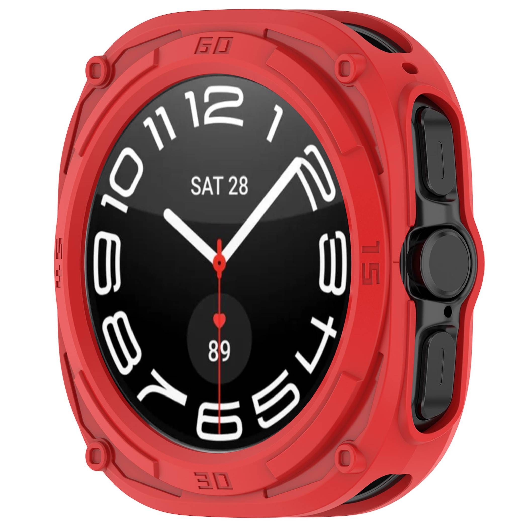 Rote Smartwatch mit schwarzem digitalem Analogzifferblatt mit Anzeige 