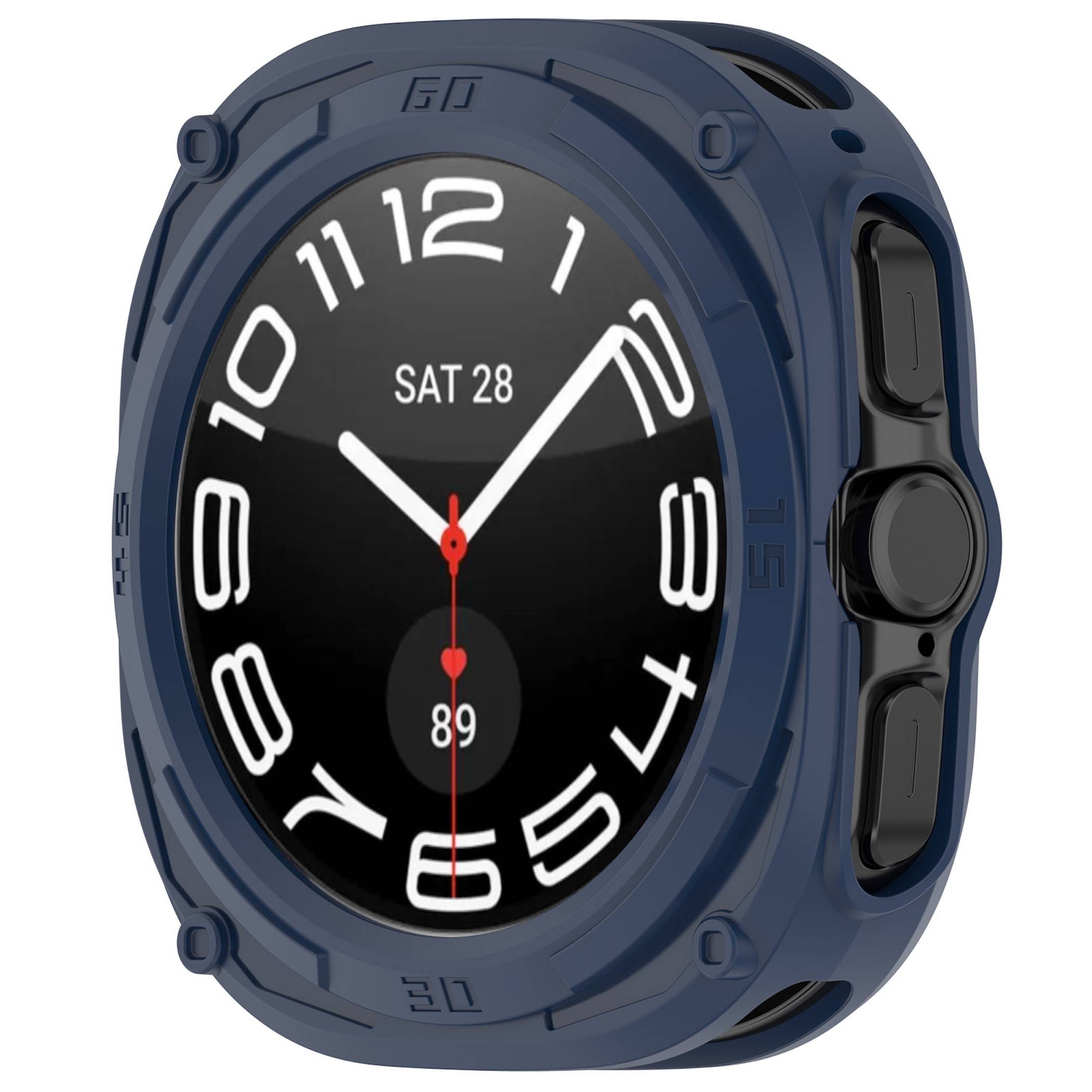 Robuste blaue Smartwatch mit analoger Zifferblattanzeige, Datum „SA 28