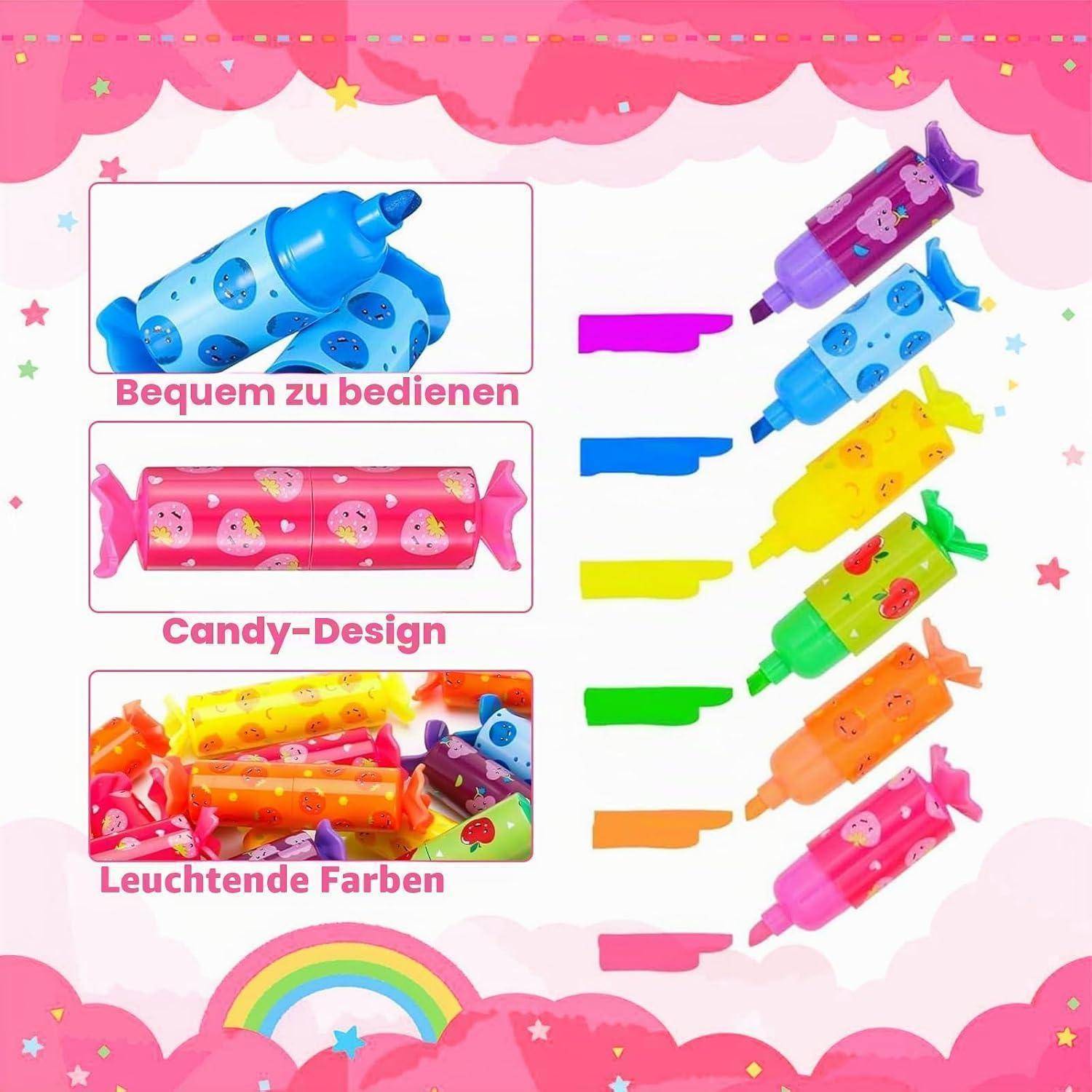 Textmarker Mini, 36 Stück Bonbon Textliner Stifte für Kinder Schüler | 6 Farben, Lustige Schreibwaren, Süße Kawaii Highlighter Marker für Gesche