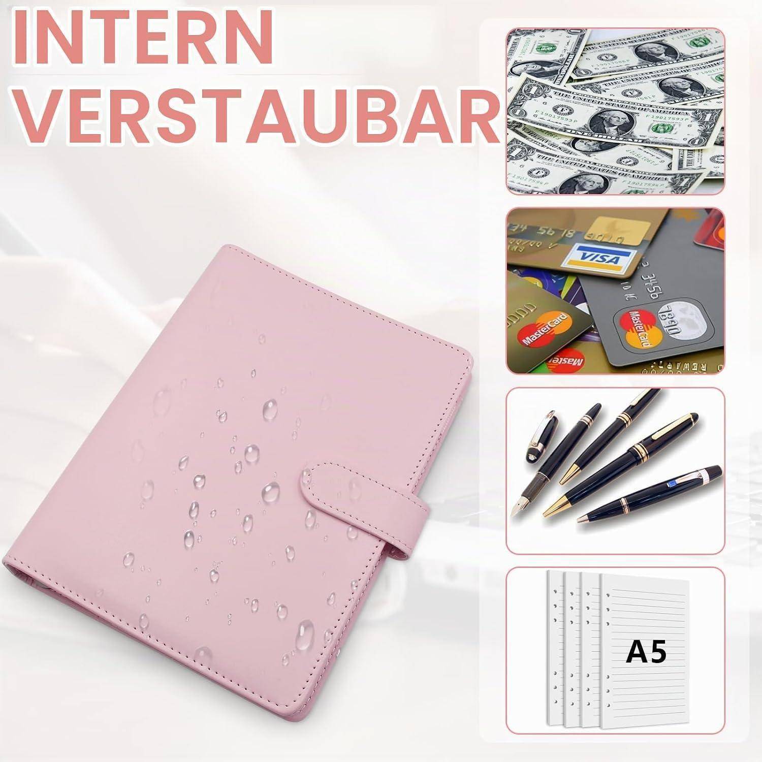Rosa A5-Reißverschluss-Binderorganizer mit der Aufschrift „INTERN VERSTAUBAR