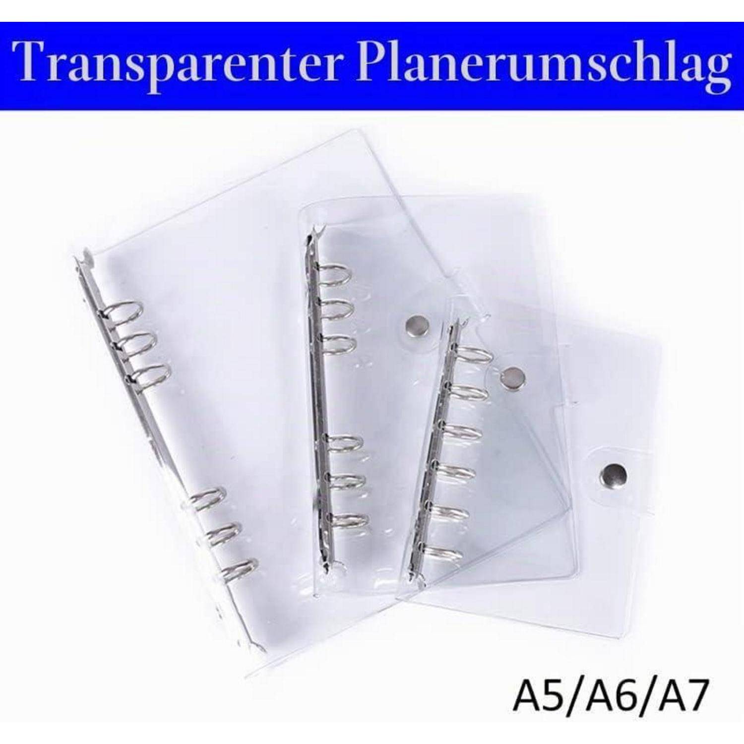 Transparente Kunststoff-Plannerumschläge mit Ringbindung, gekennzeichnet als „Transparenter Planerumschlag