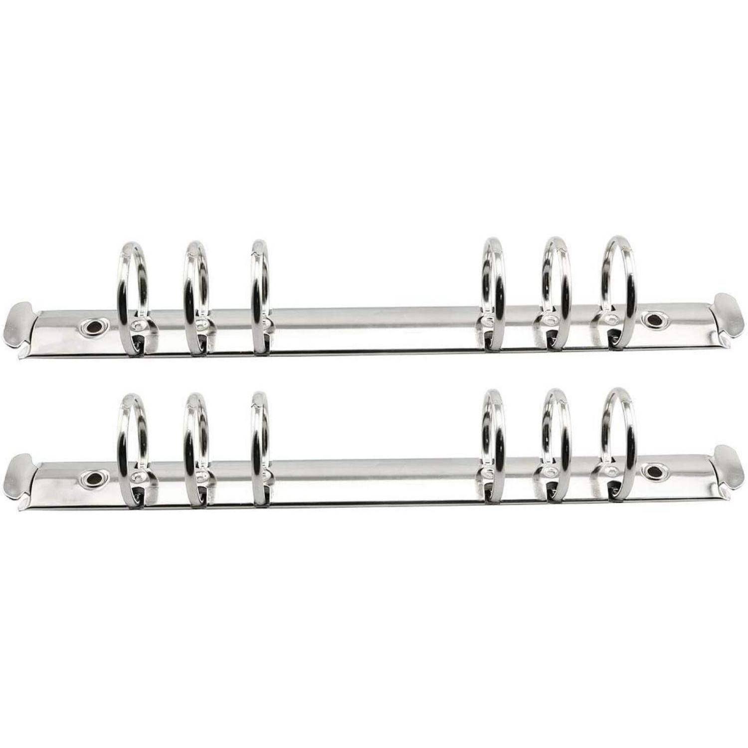 Zwei silberfarbene 6-Ring-Bindemechanismen, horizontal übereinander auf weißem Hintergrund dargestellt.