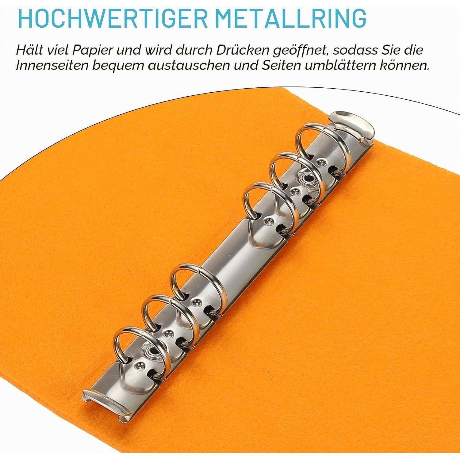 PATIKIL A5 Notizbuch-Binder 6-Ring-Filz-Loseblatt-Binder-Cover Orange | nachfüllbarer Ringbinder, Mit elastischem Band, Für Füllerpapier Budget-Bin