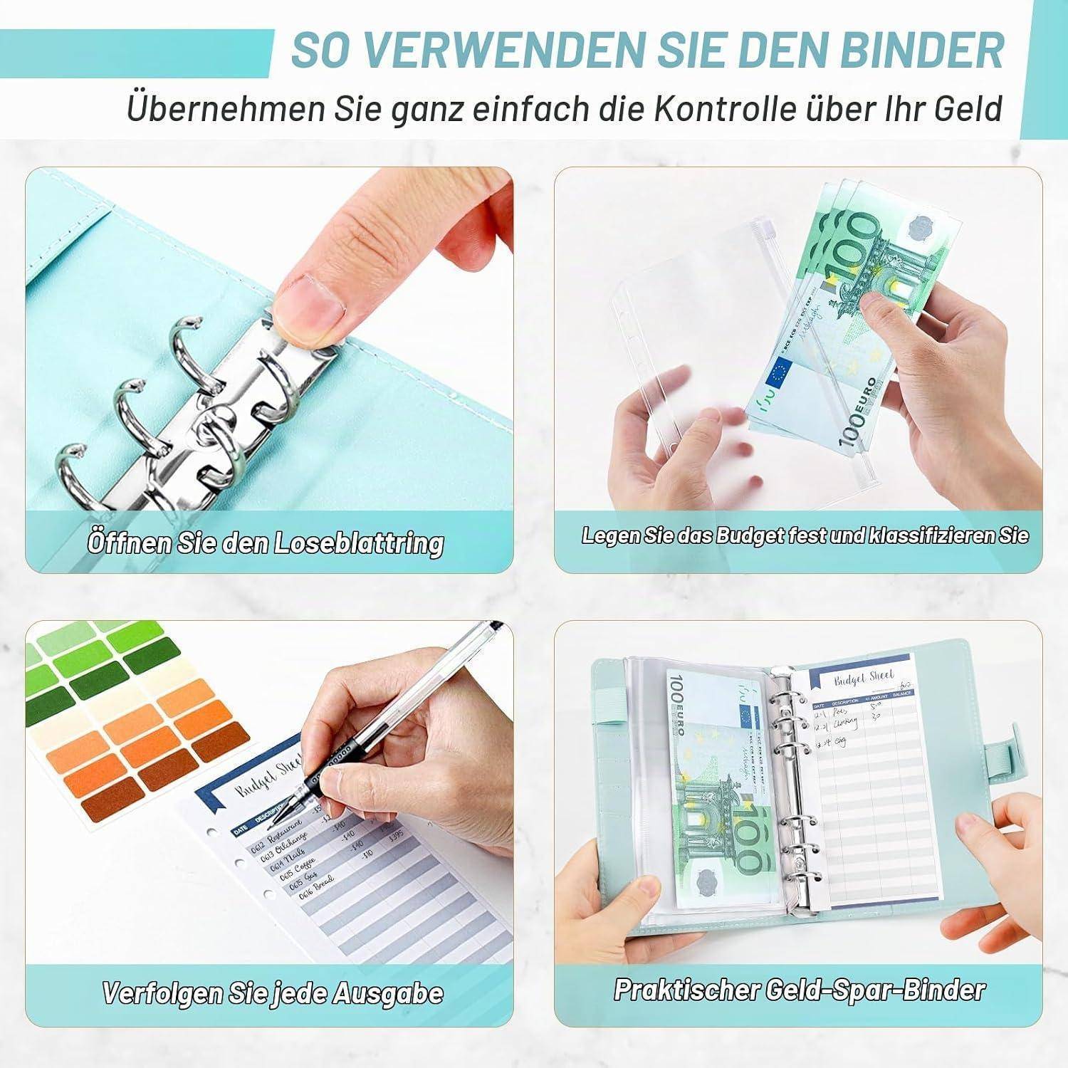 Binder Notizbuch A6,TAOPE 26Pcs PU Leder Loseblatt Notizbuch Nachfüllbar, 6 Löcher Binderumschlägen, Ringbuchordner&Weiche PVC Tasche mit Reißvers