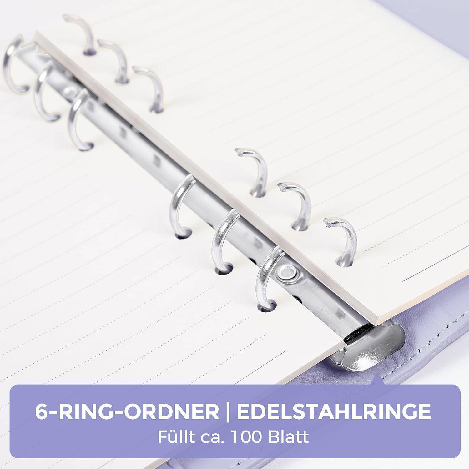 SKYDUE A6 Ringbuch Kunstleder, Ringbuch A6 Nachfüllbar, Budget Binder, Notizbuch (Innenpapier Nicht Enthalten), Organizer Für Büro, Schule Und Reis