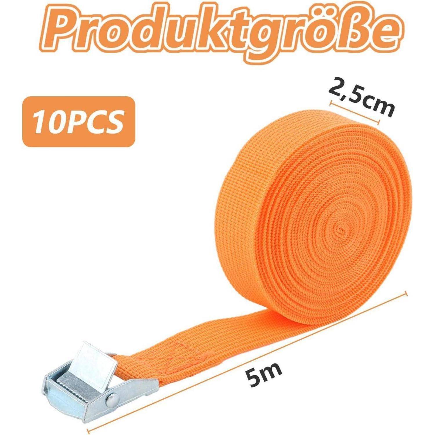 Orange 10er-Ratschengurt-Rolle mit der Bezeichnung „Produktgröße